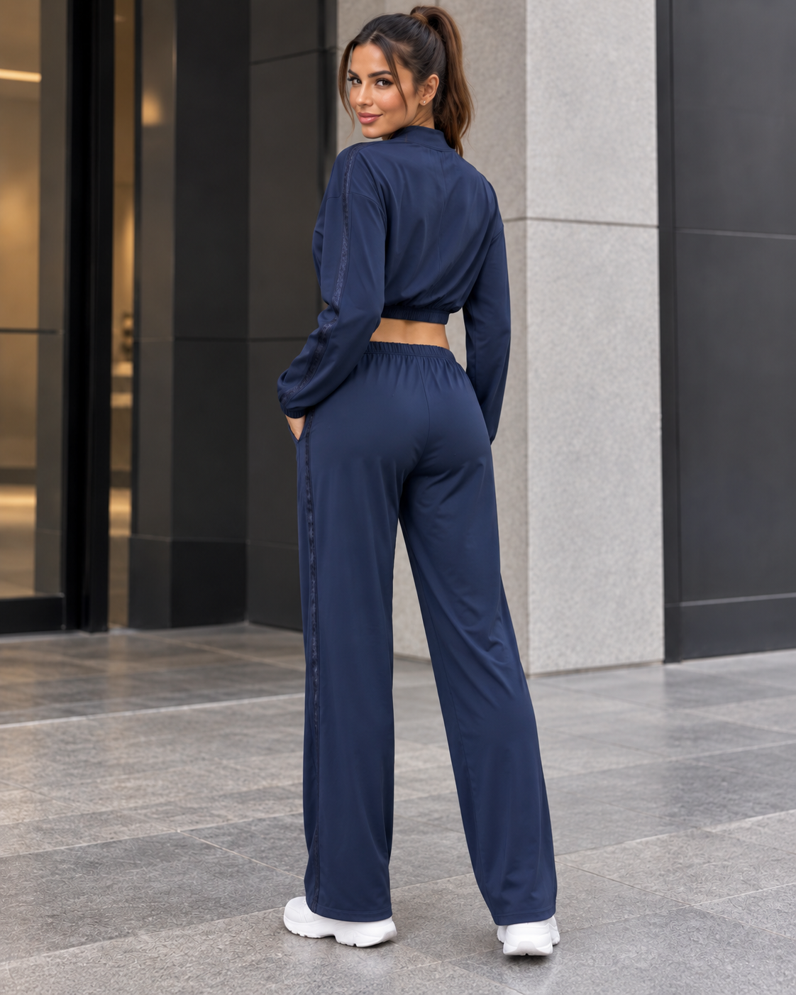 Conjunto Deportivo Mujer Palazzo con Bolsillos Chaqueta Crop-2