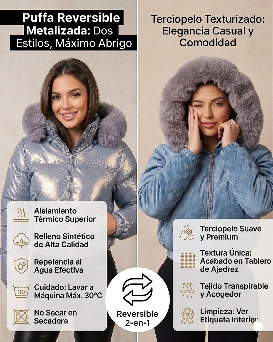 Puffa Reversible Metalizada: Dos Estilos, Máximo Abrigo-8