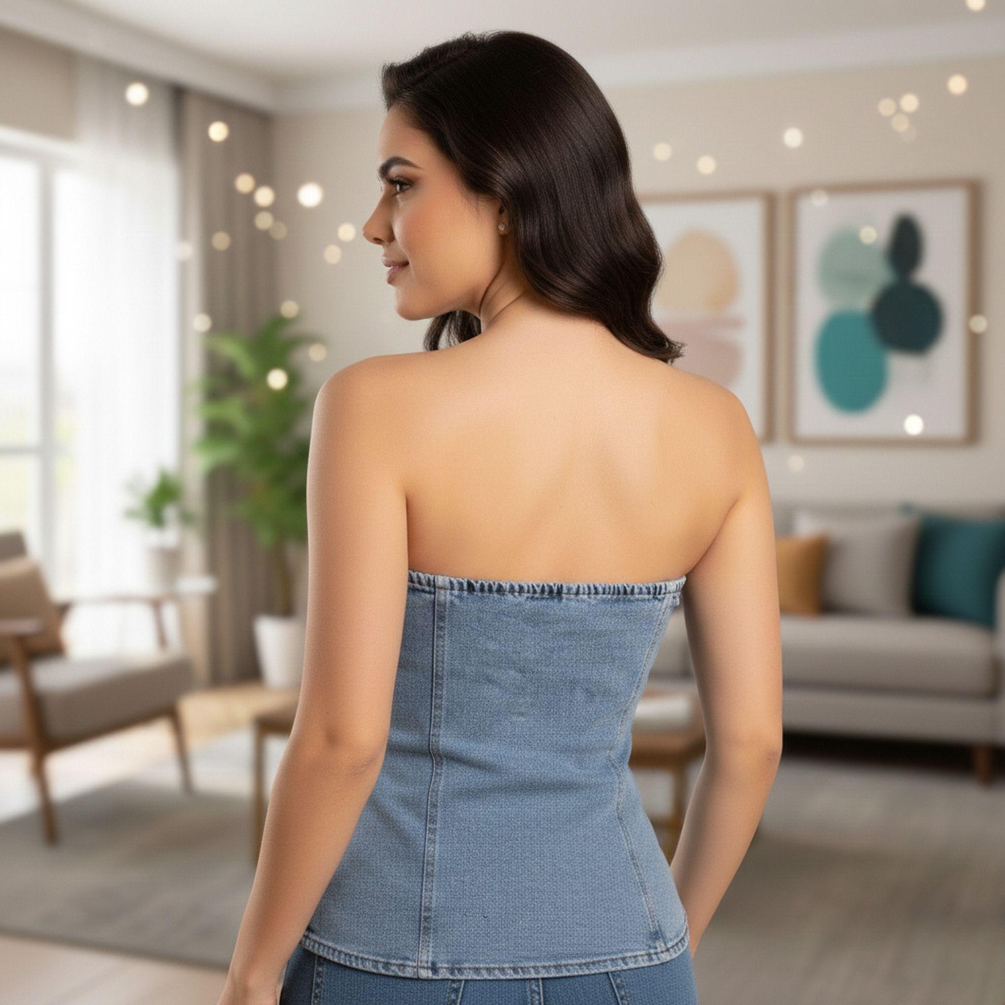 Corset Moldeadora de Mezclilla con Botones Dorados-2