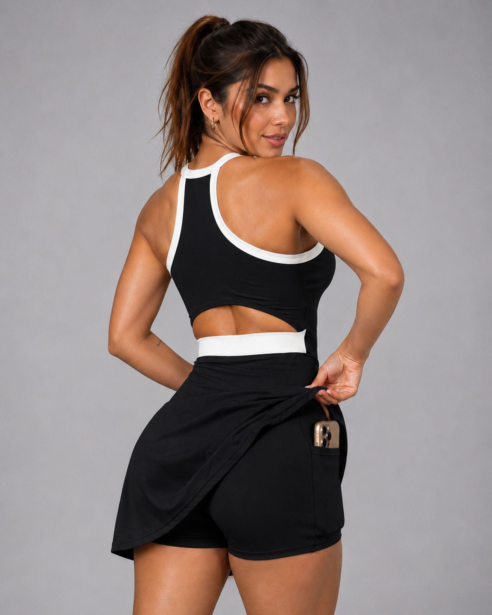 Enterizo Deportivo Mujer Vestido Tenis Falda Short Bolsillo-2