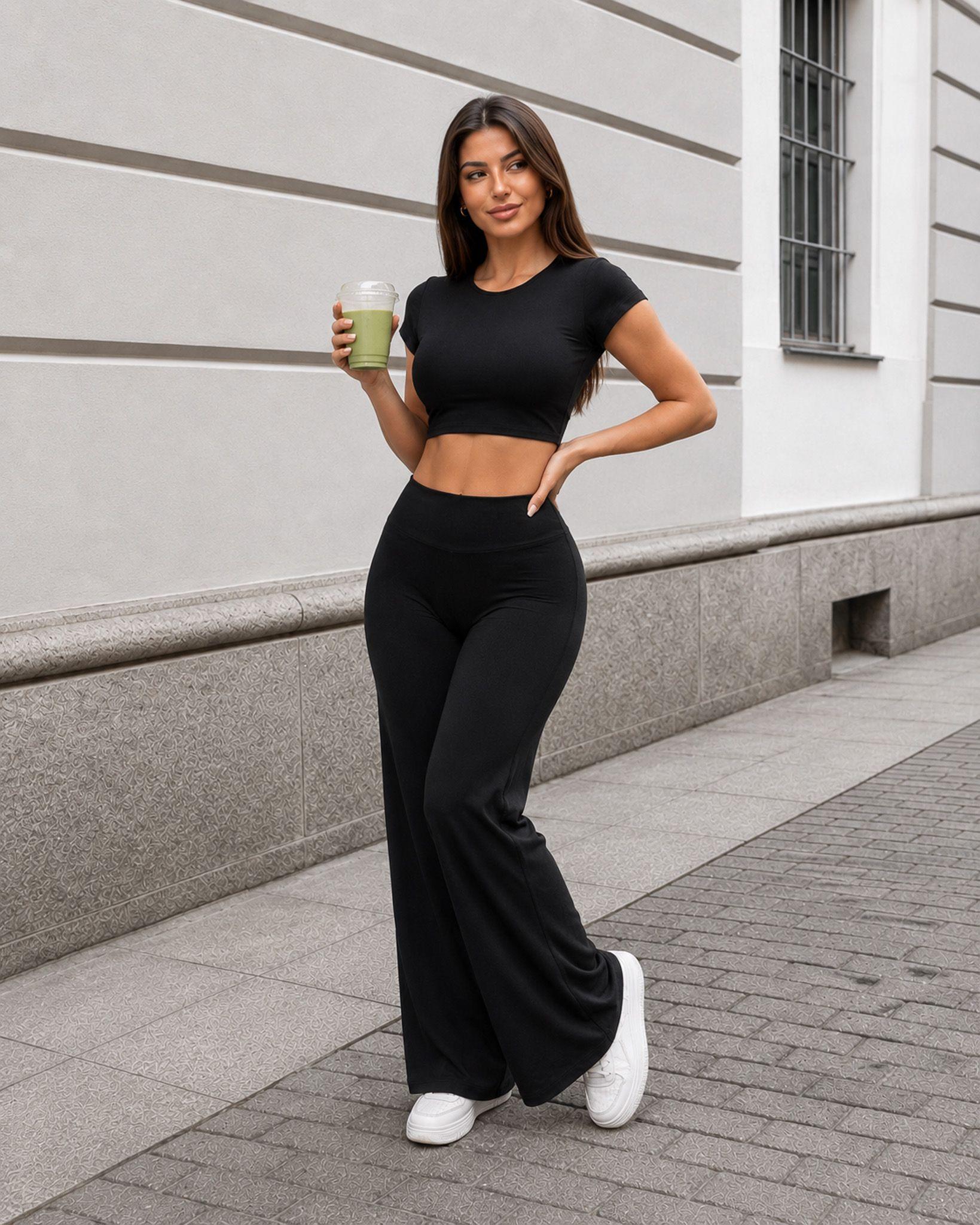 Conjunto Deportivo Mujer Crop Top Espalda Abierta Pantalon Palazzo-0