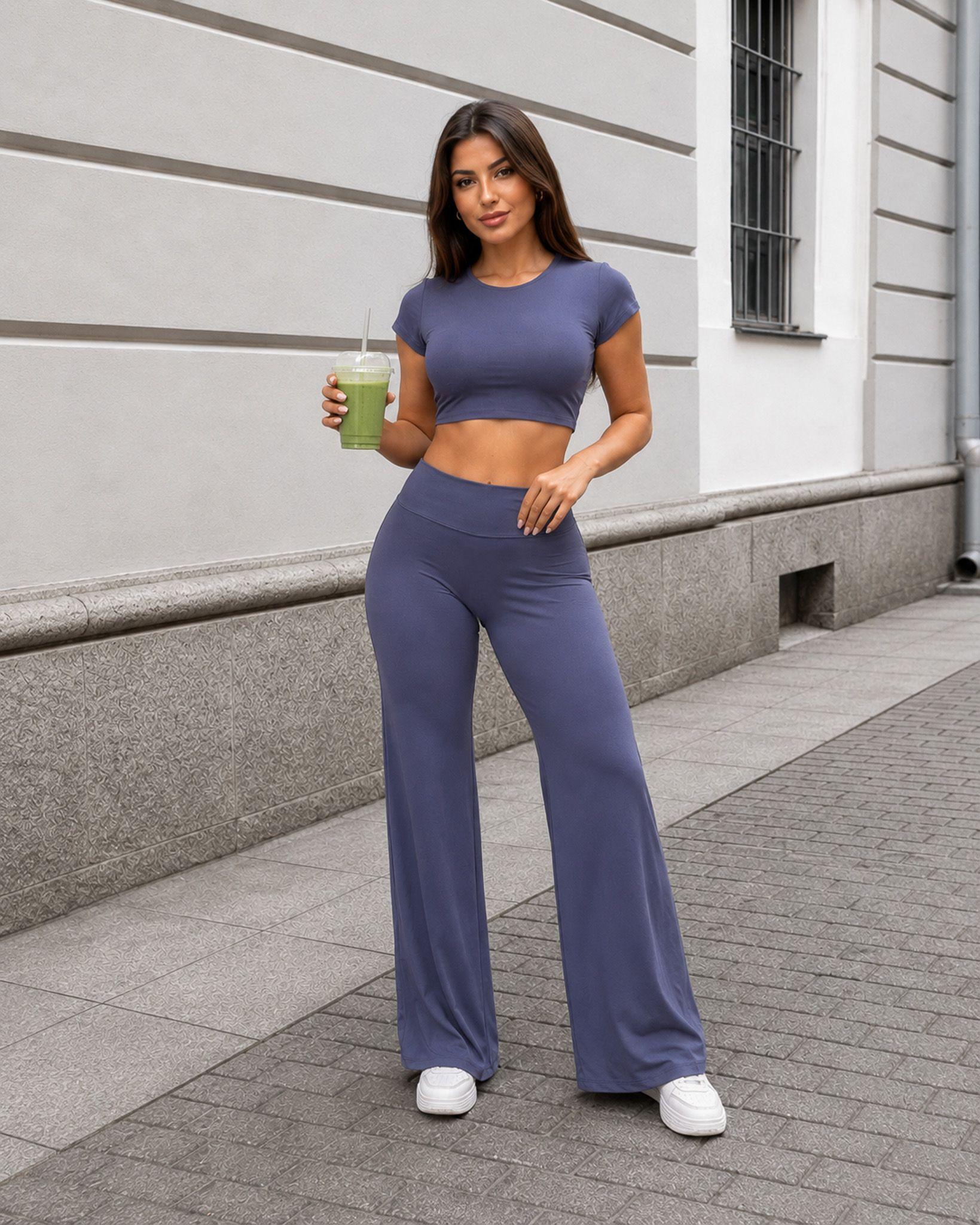 Conjunto Deportivo Mujer Crop Top Espalda Abierta Pantalon Palazzo-0
