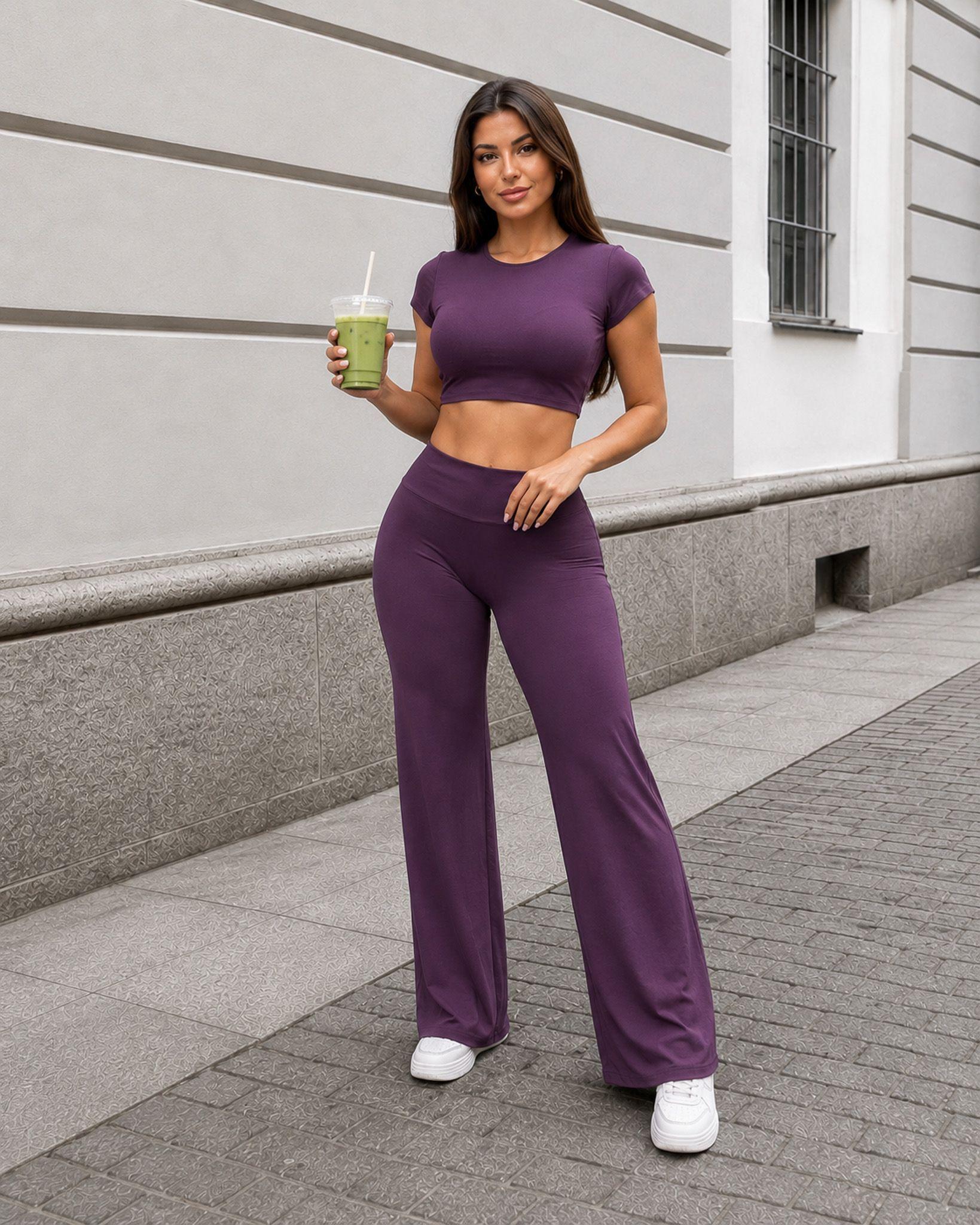 Conjunto Deportivo Mujer Crop Top Espalda Abierta Pantalon Palazzo-0