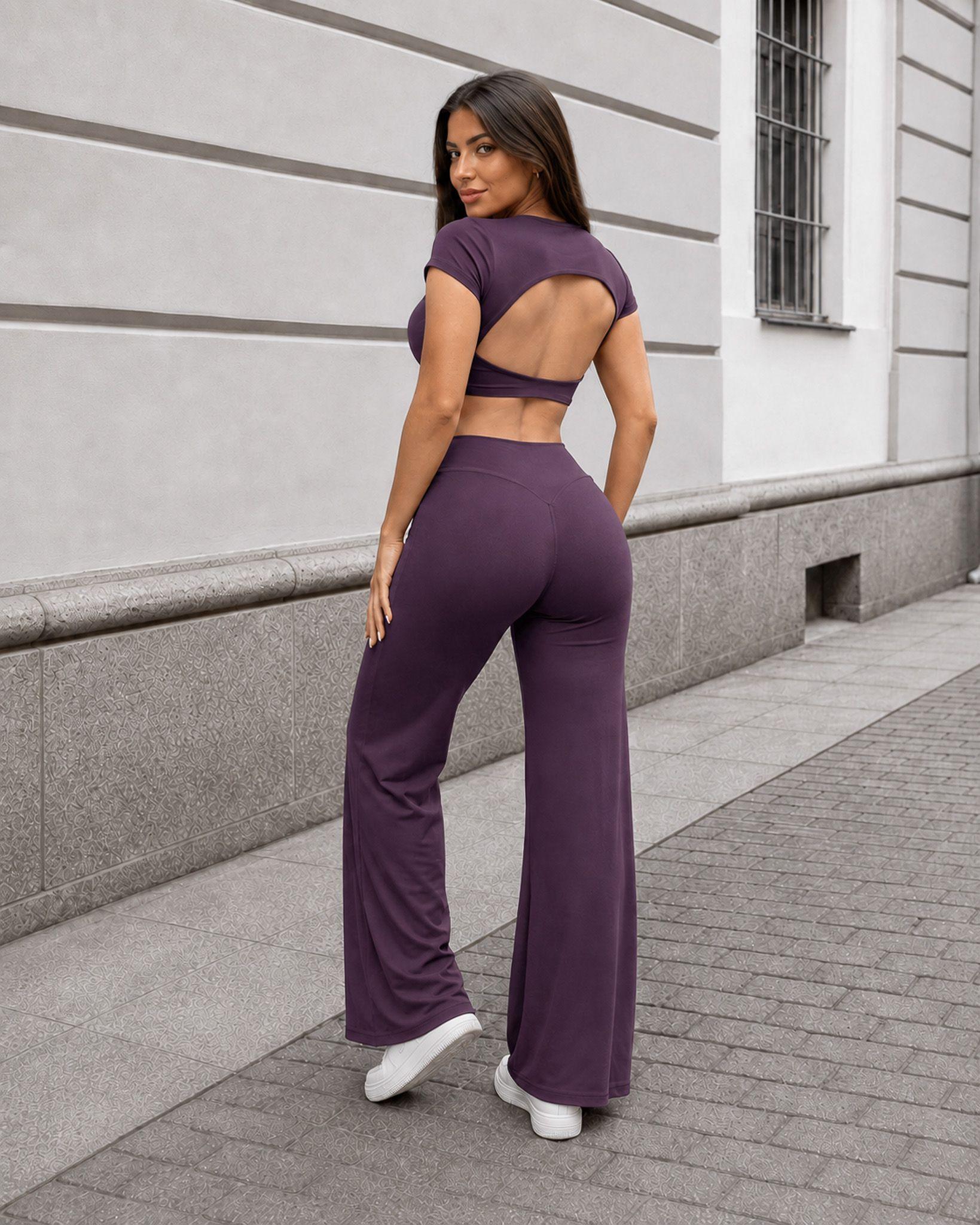 Conjunto Deportivo Mujer Crop Top Espalda Abierta Pantalon Palazzo-1