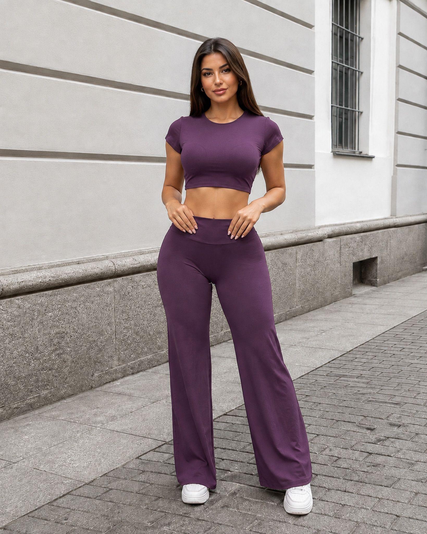 Conjunto Deportivo Mujer Crop Top Espalda Abierta Pantalon Palazzo-2