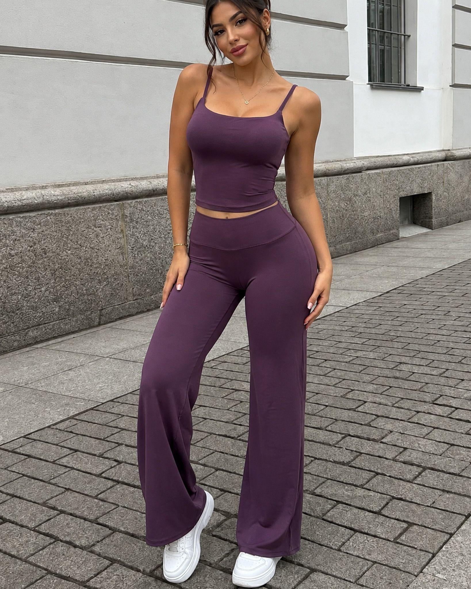 Conjunto Deportivo Mujer Set Top Tirantes Pantalon Palazzo-0