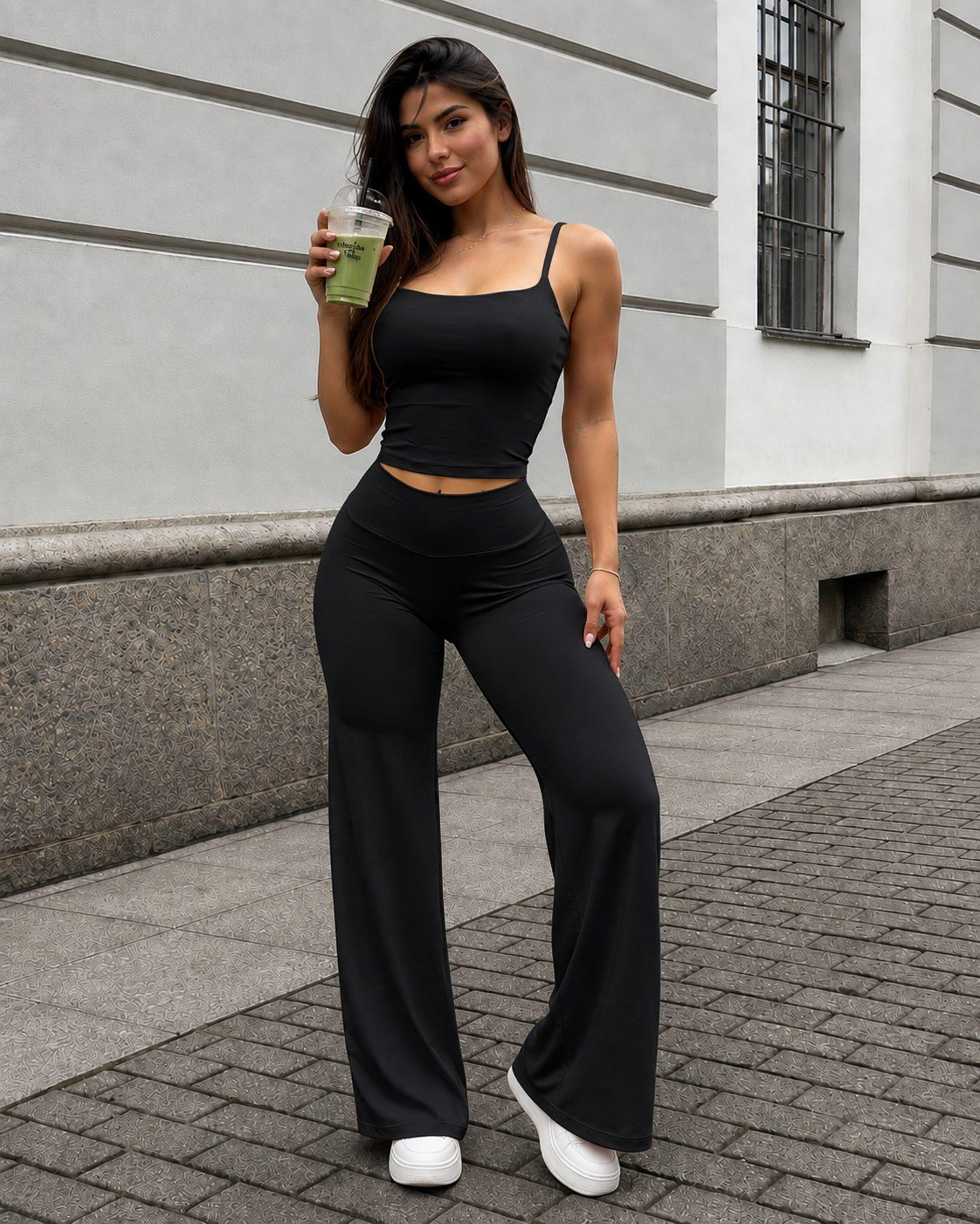 Conjunto Deportivo Mujer Set Top Tirantes Pantalon Palazzo-0