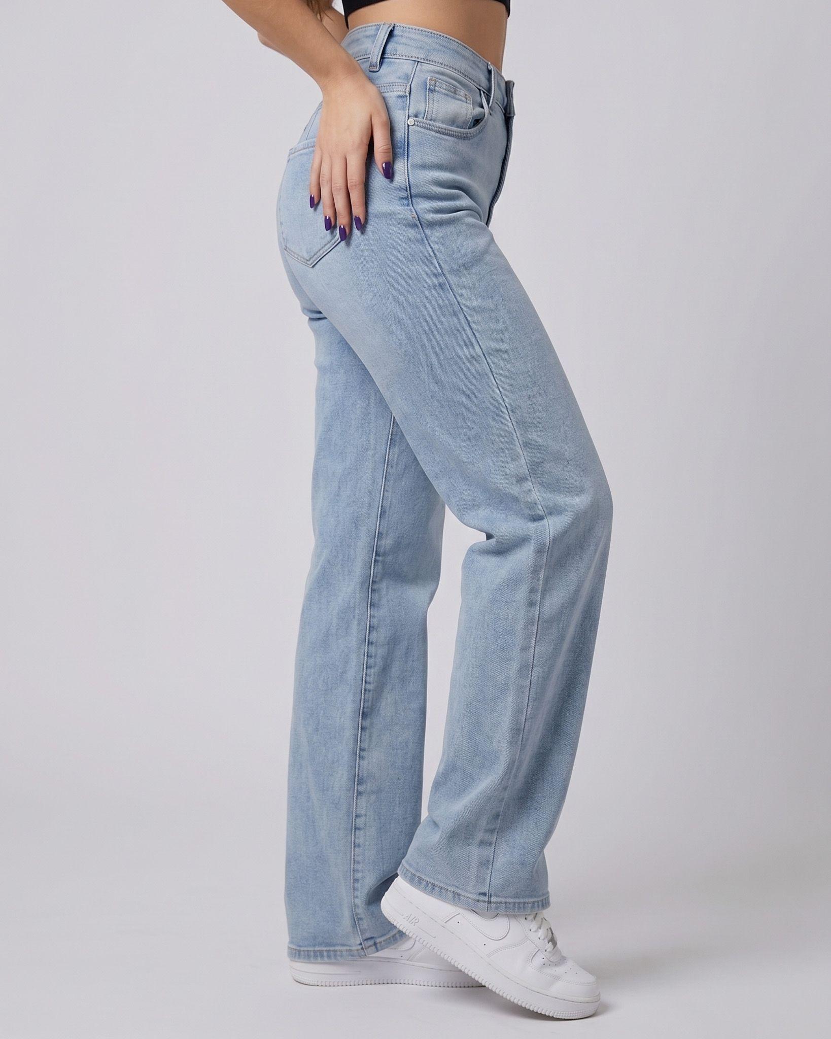 Pantalón Recto Celeste Tiro Alto - Fit Straight Moderno-2