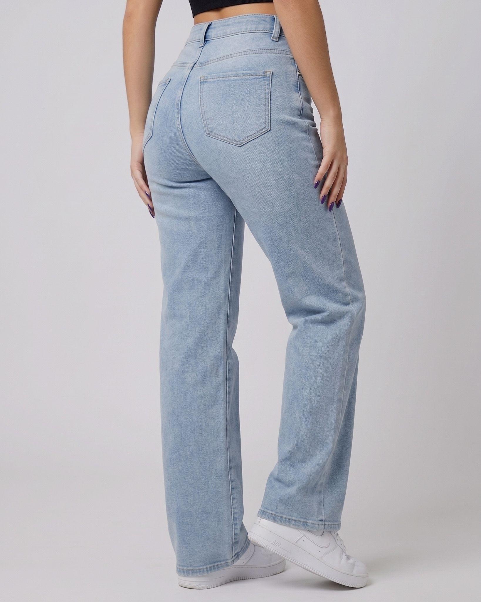 Pantalón Recto Celeste Tiro Alto - Fit Straight Moderno-3