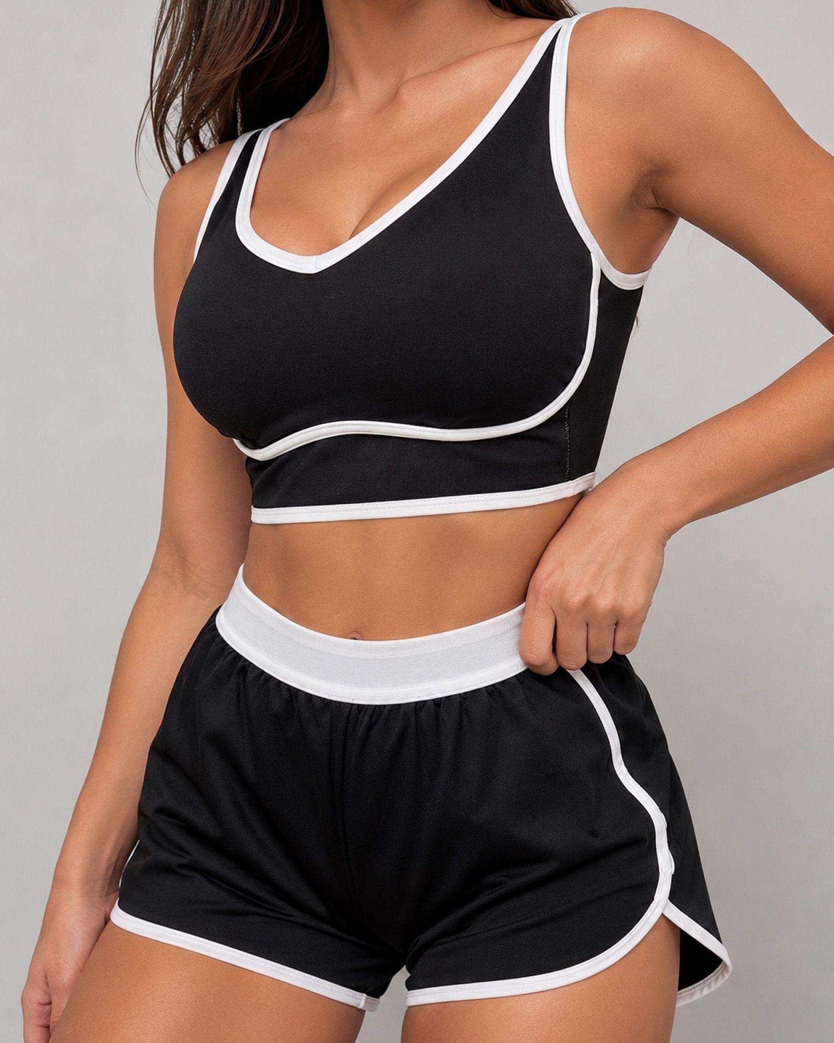 Conjunto Deportivo Mujer Short Y Peto Retro Líneas-0