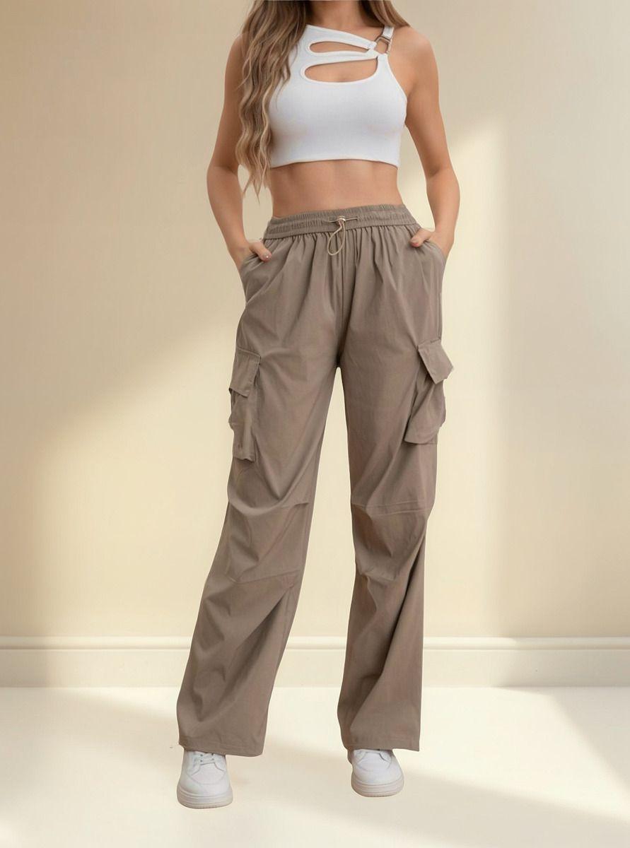 Pantalon Cargo Mujer Elasticado Pata Recta Ajustable-0