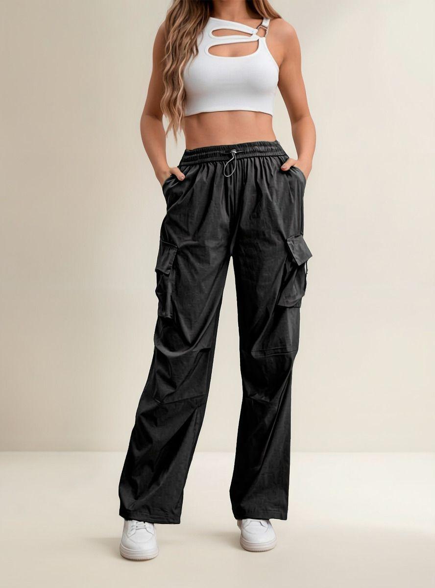 Pantalon Cargo Mujer Elasticado Pata Recta Ajustable-0