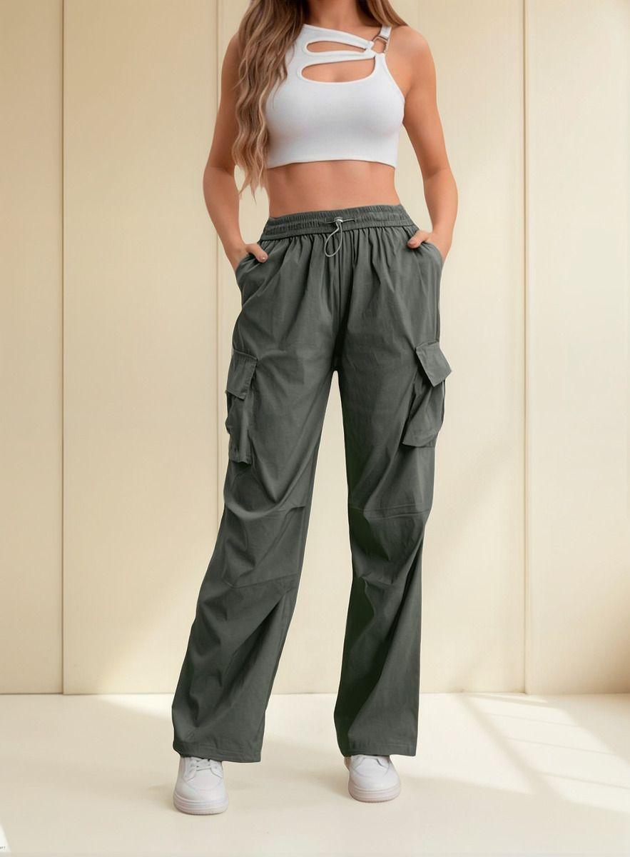 Pantalon Cargo Mujer Elasticado Pata Recta Ajustable-0
