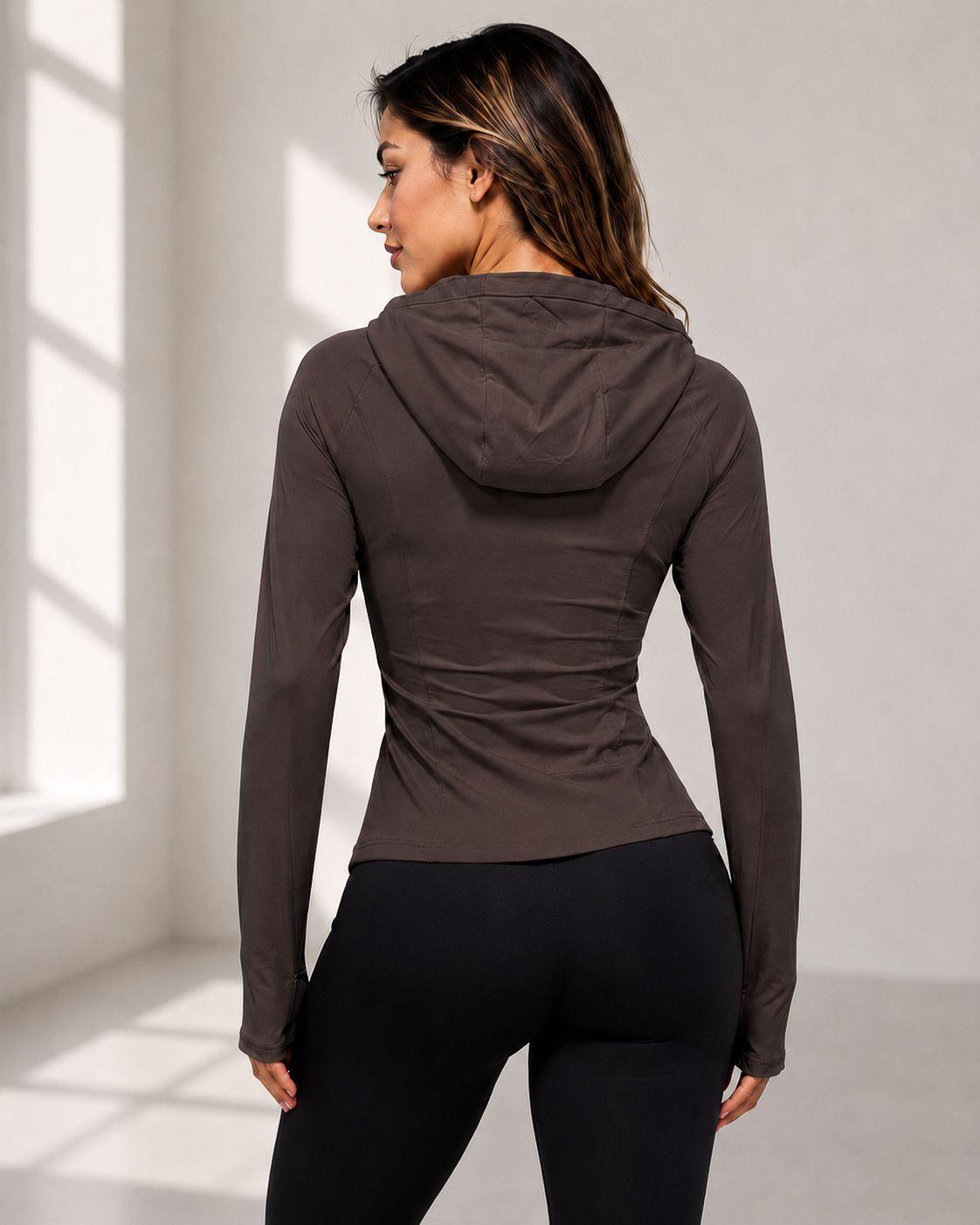 Chaqueta Fitness Mujer Ajustada Con Capucha y Bolsillos-2