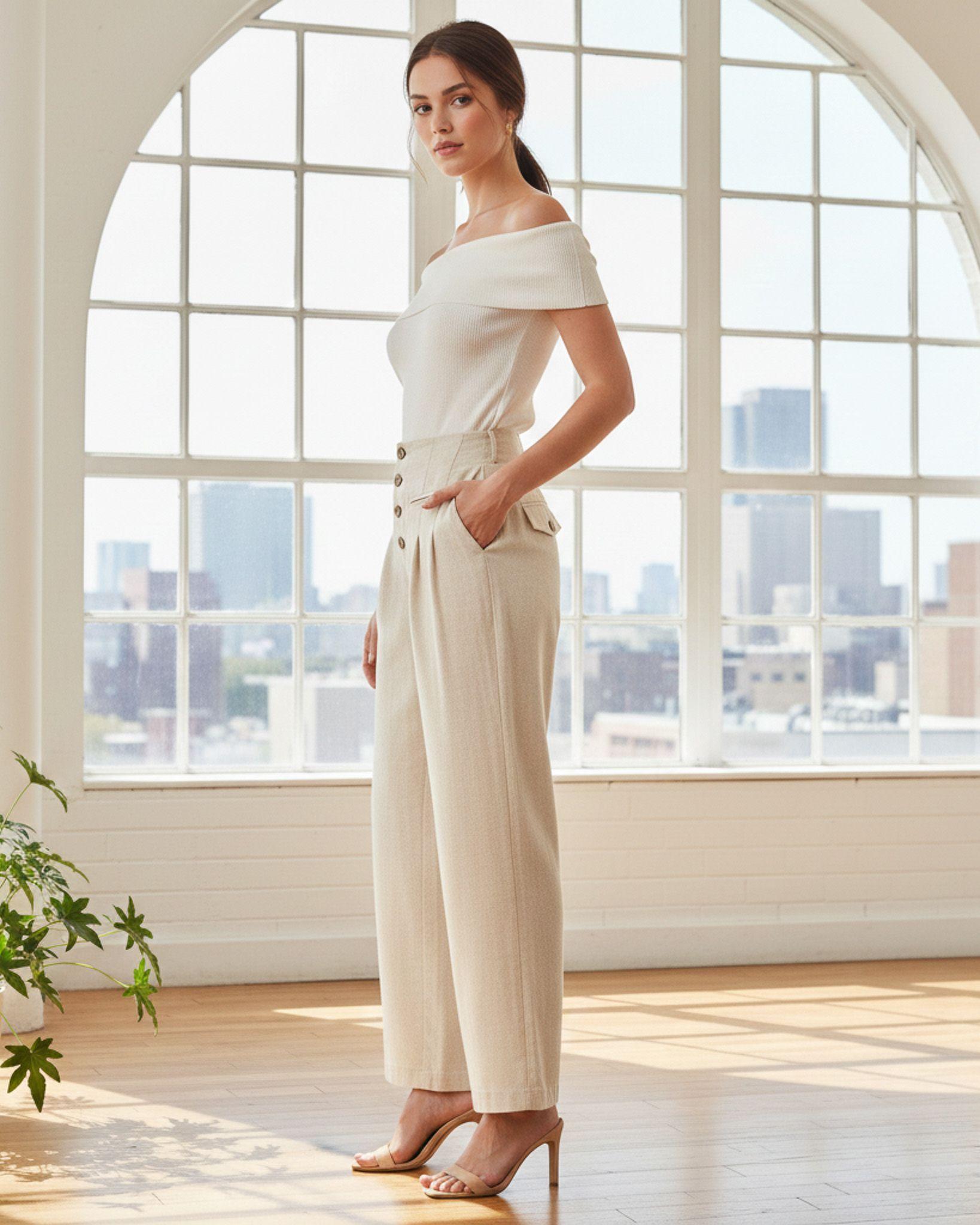 Pantalon Palazzo Mujer Cintura Alta - Verano-1