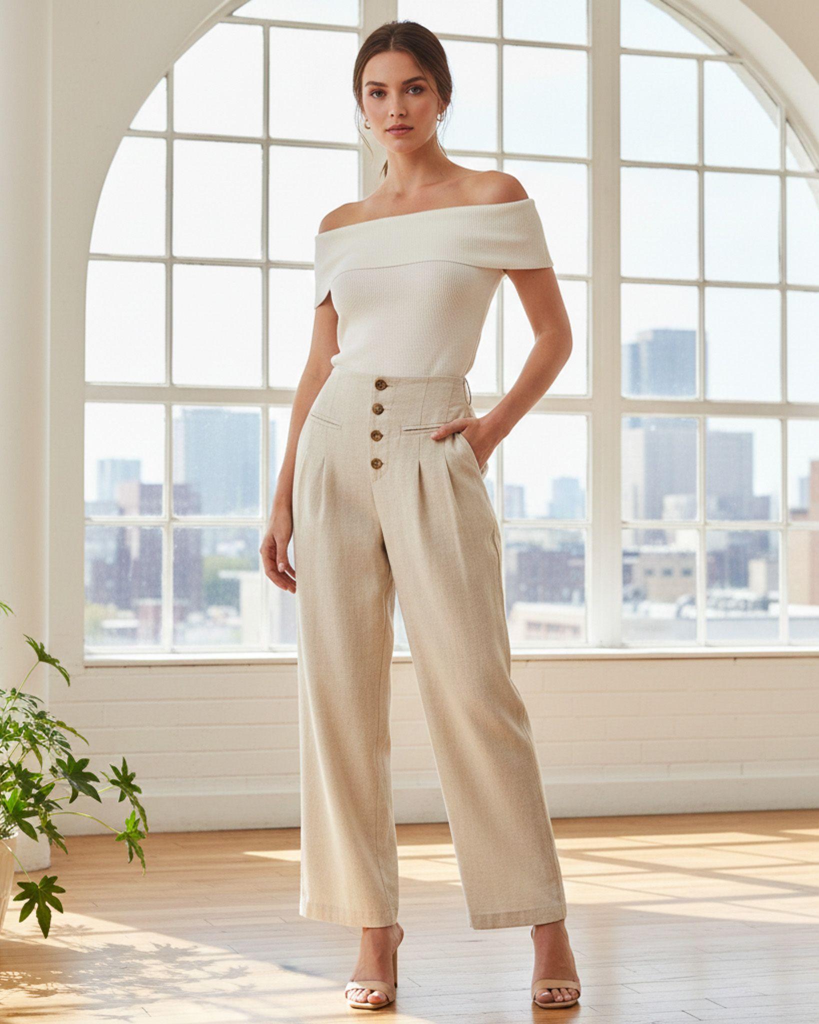 Pantalon Palazzo Mujer Cintura Alta - Verano-2