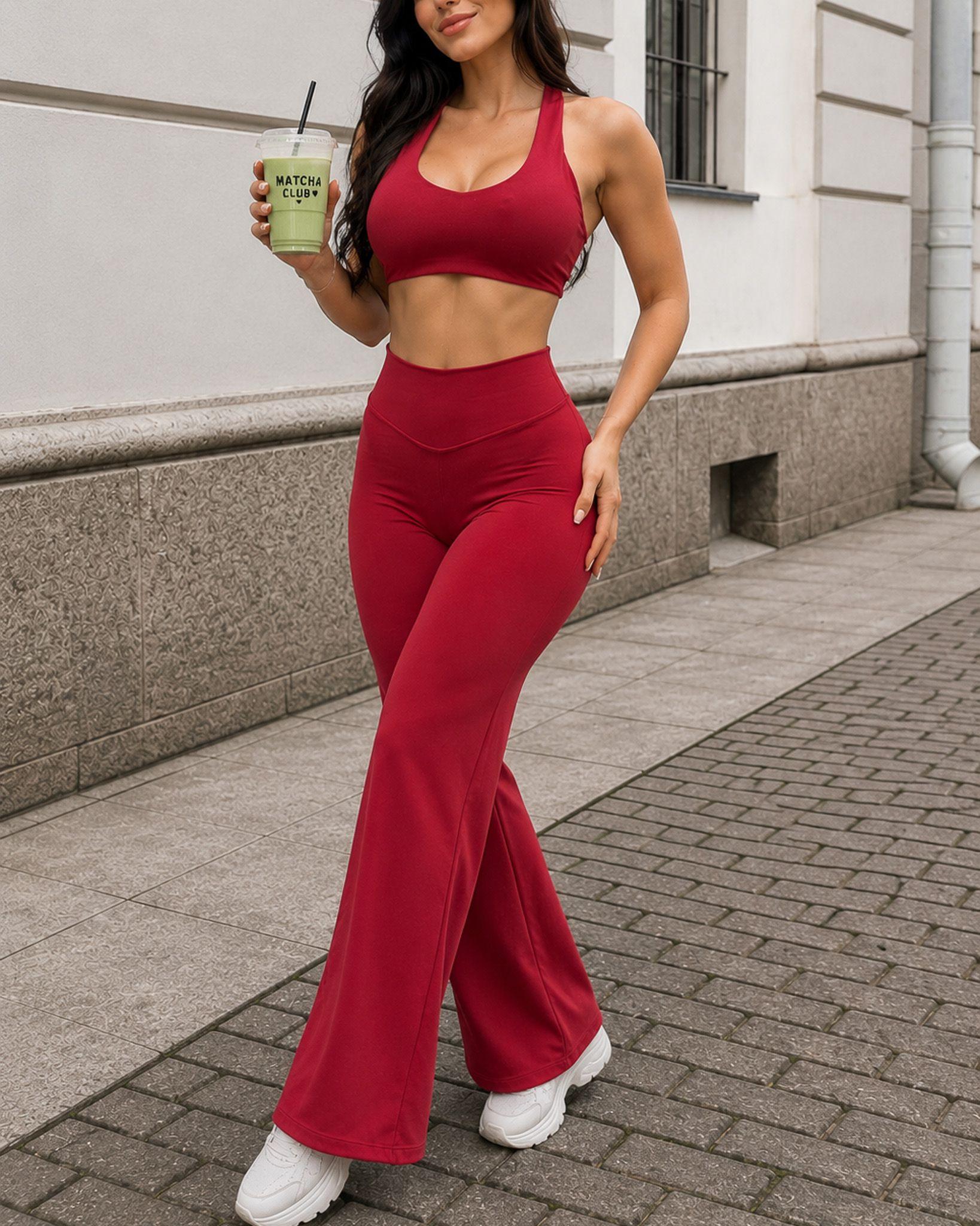 Conjunto Deportivo Mujer Set Top Y Calza Leggings Flare-0