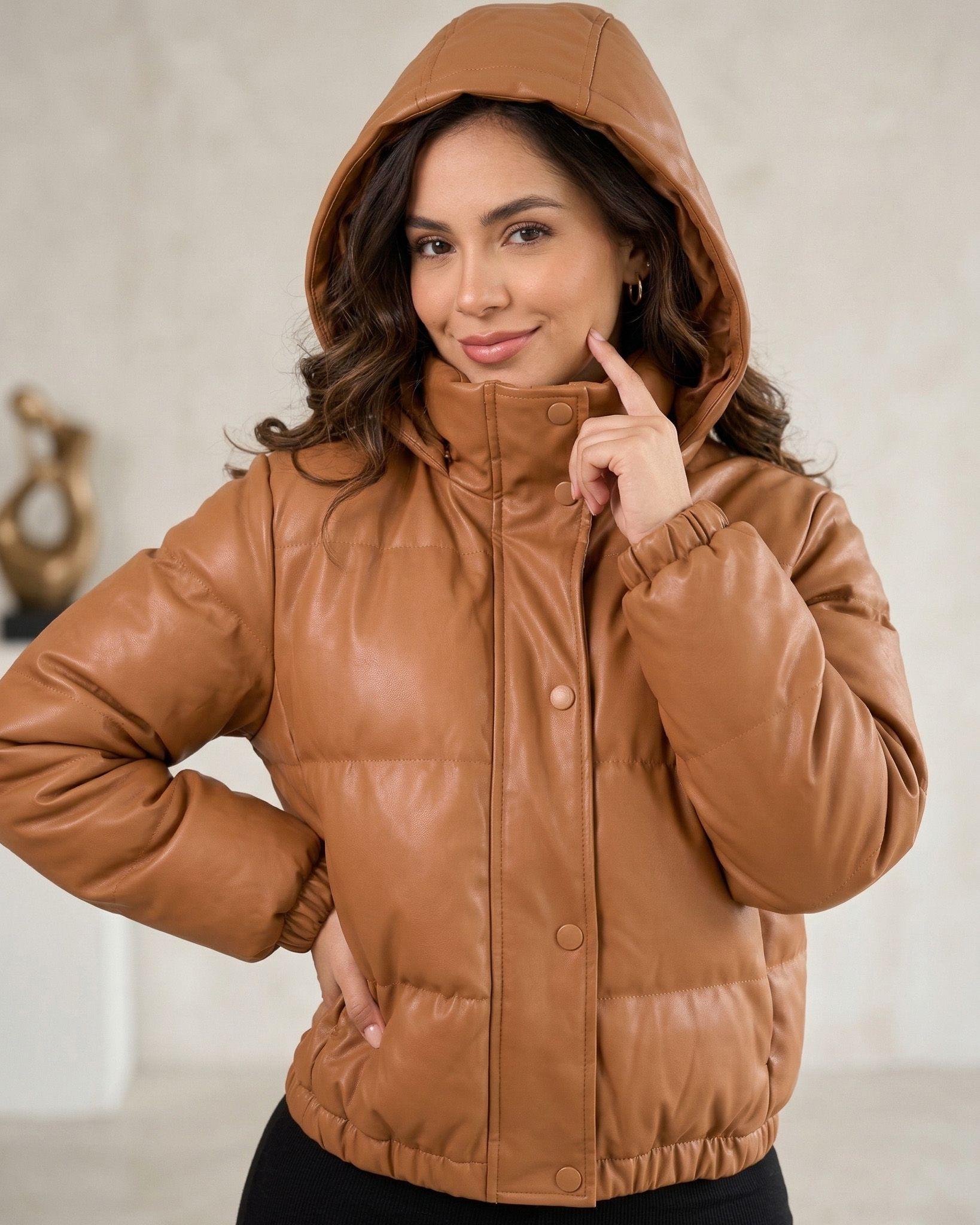Puffa Ecocuero Camel: Estilo Crop, Urbana y Ultra Térmica-3