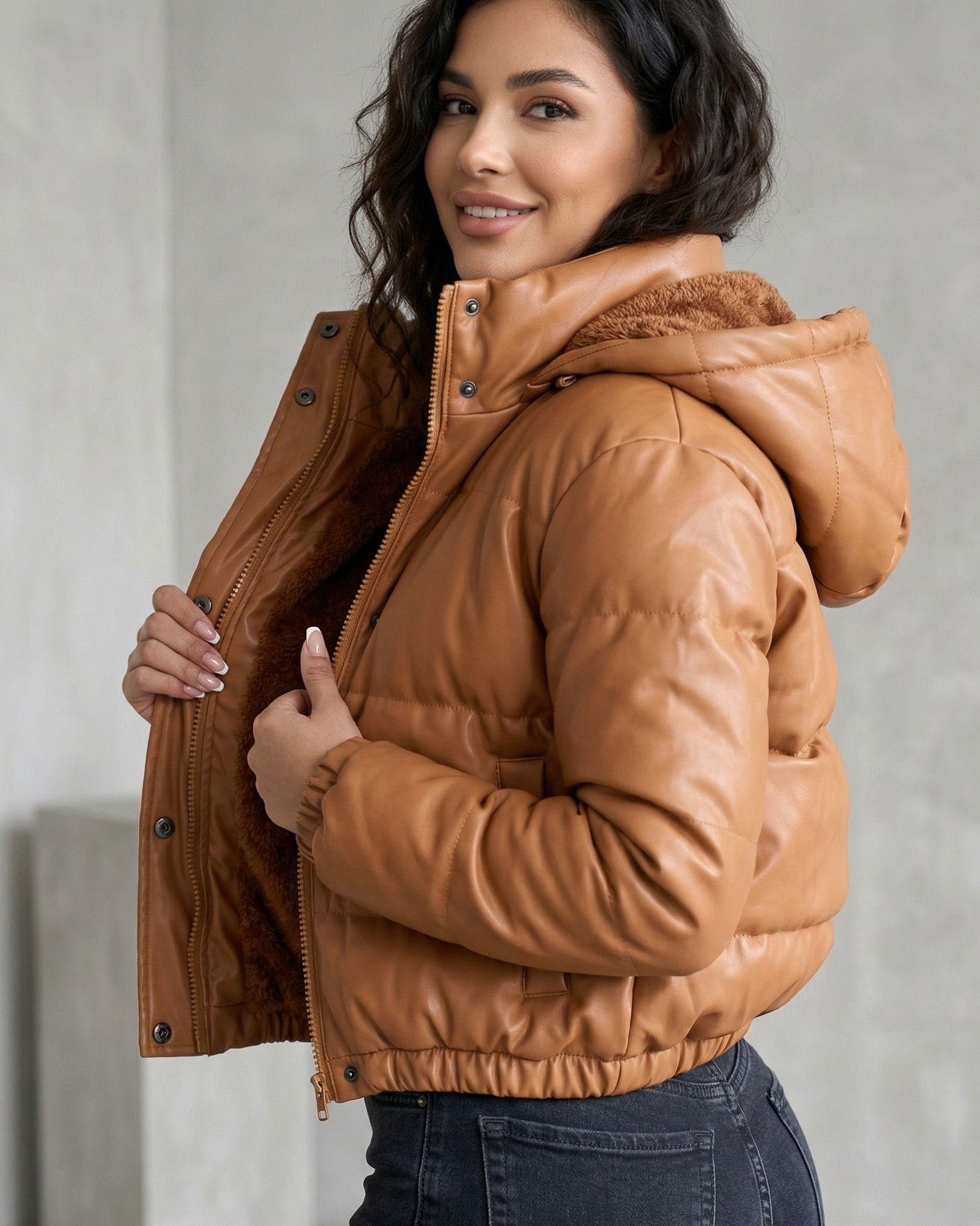 Puffa Ecocuero Camel: Estilo Crop, Urbana y Ultra Térmica-8