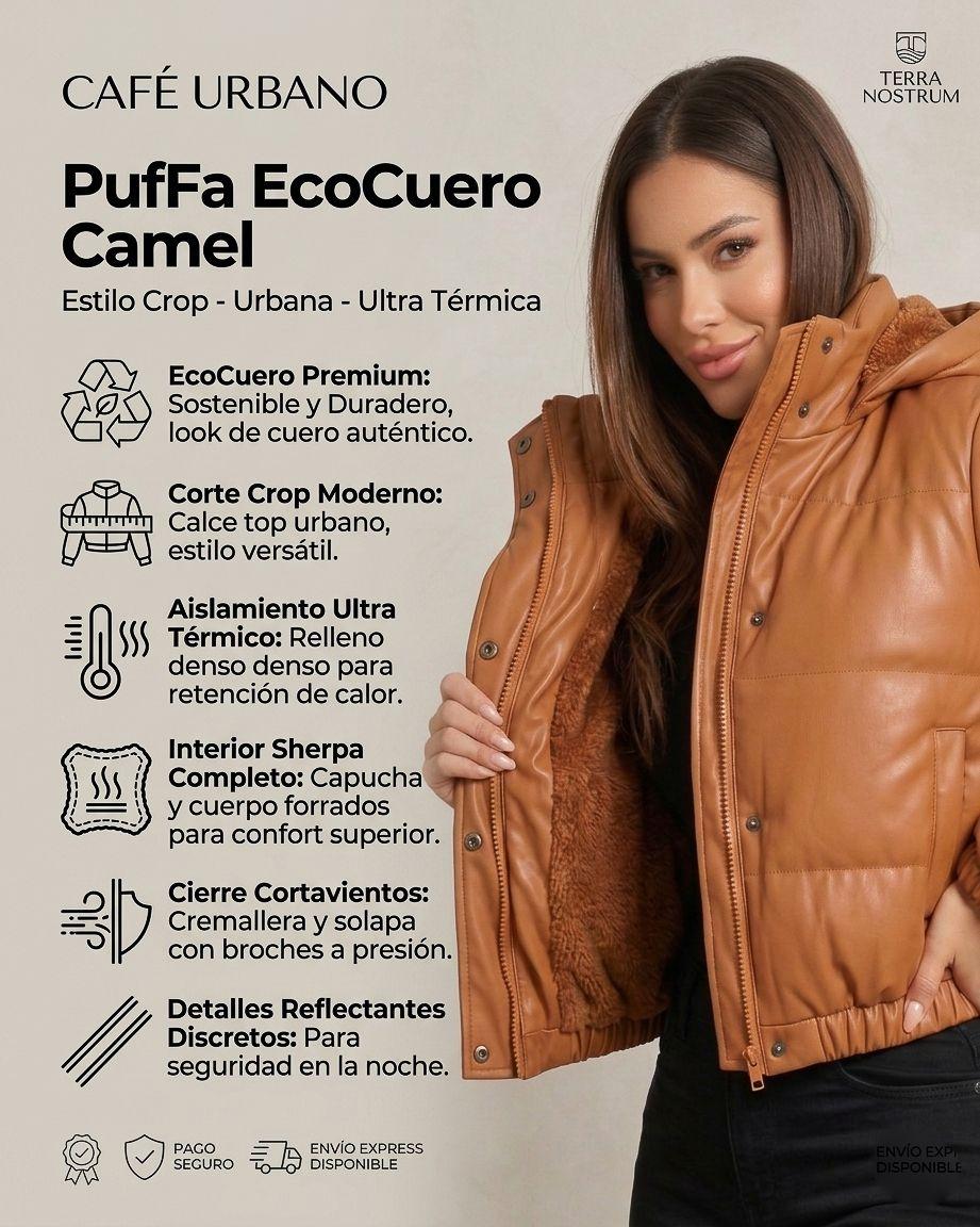 Puffa Ecocuero Camel: Estilo Crop, Urbana y Ultra Térmica-9