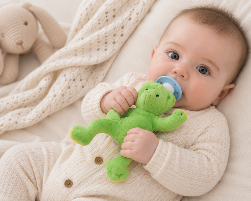 Peluche Portachupete Ranita con Chupete de Silicona-1