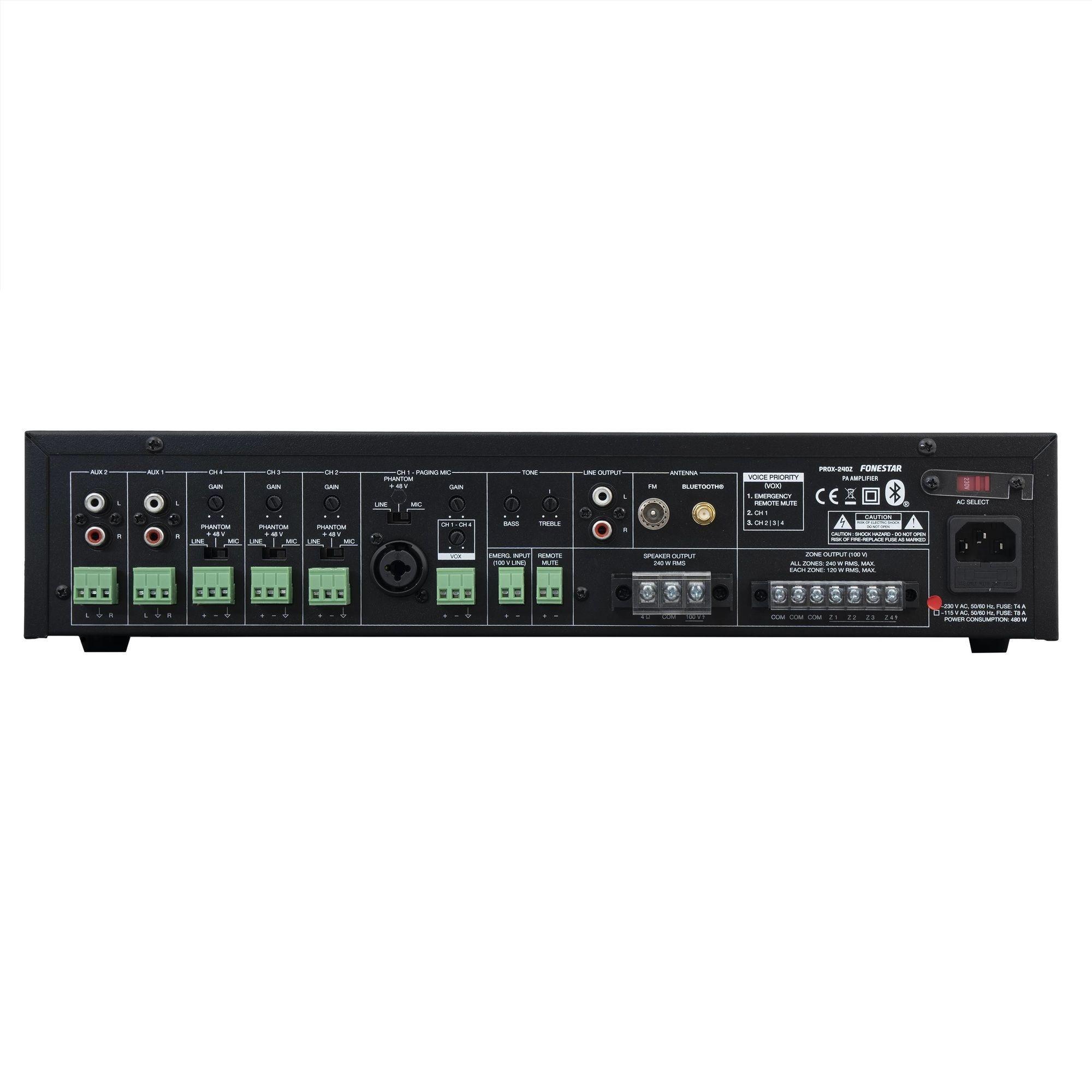 Amplificador Megafonía 4 Zonas Prox-240Z-2