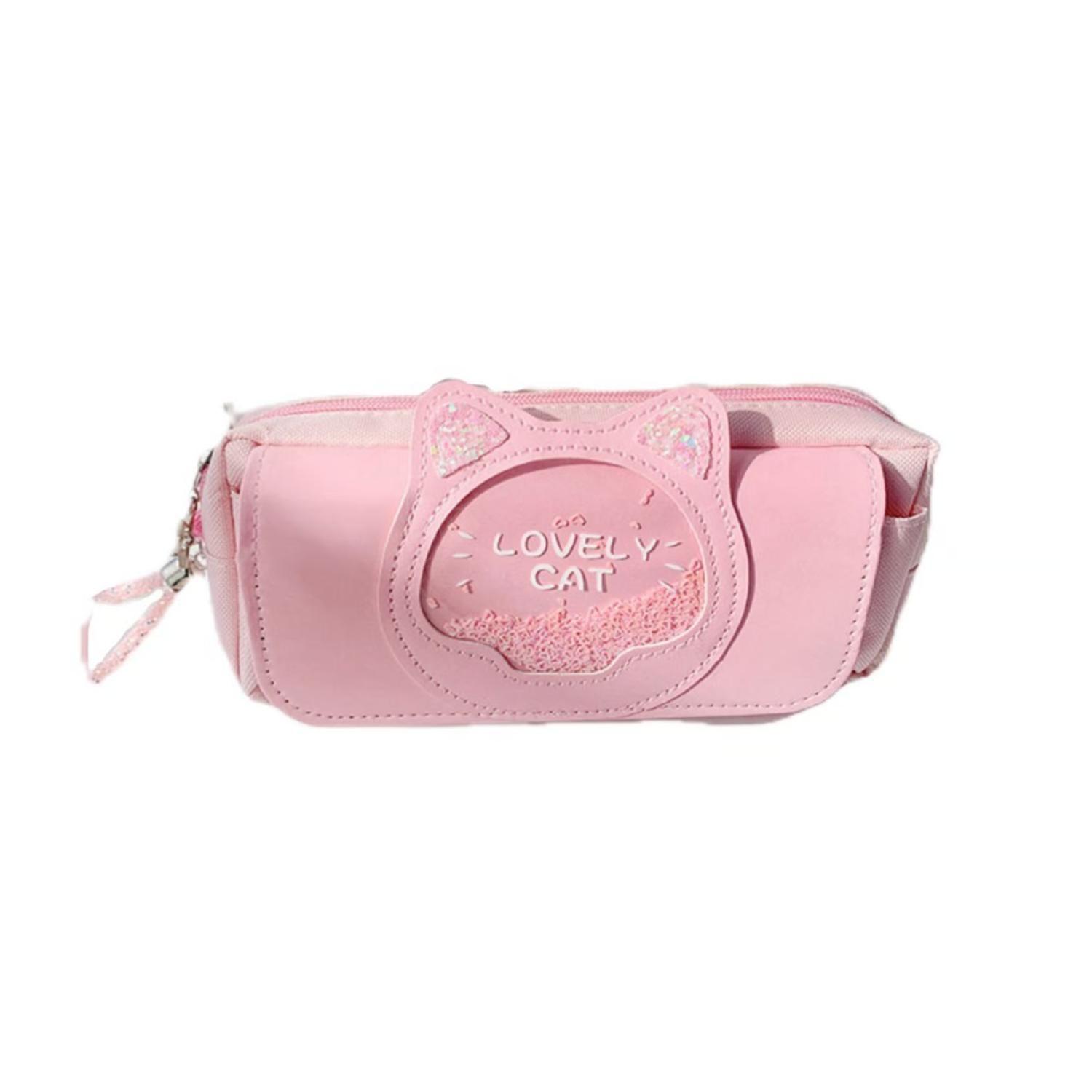 Estuche Cartuchera Diseño Gatito Rosado Kawaii-0