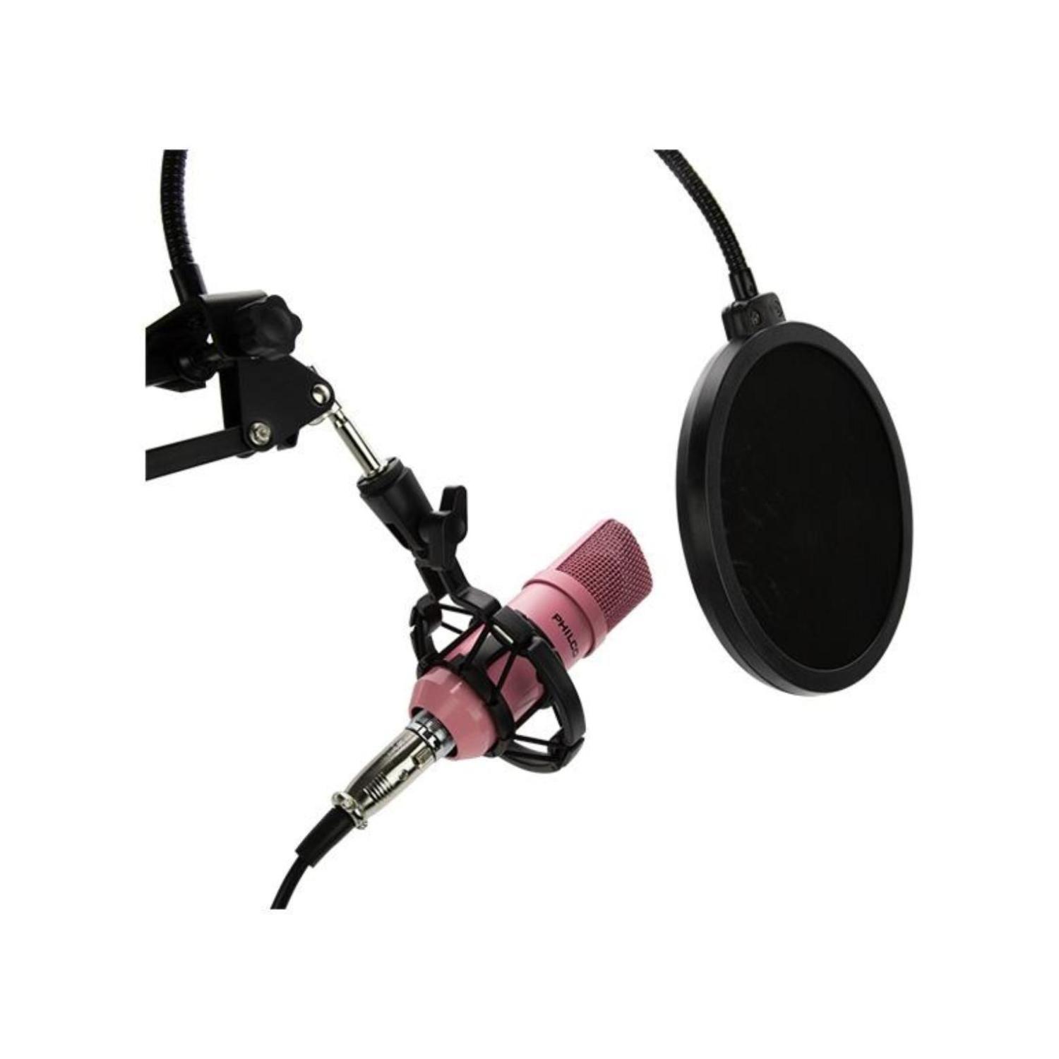 Kit Estudio Microfono Rosado Antipop Atril Metalico -2