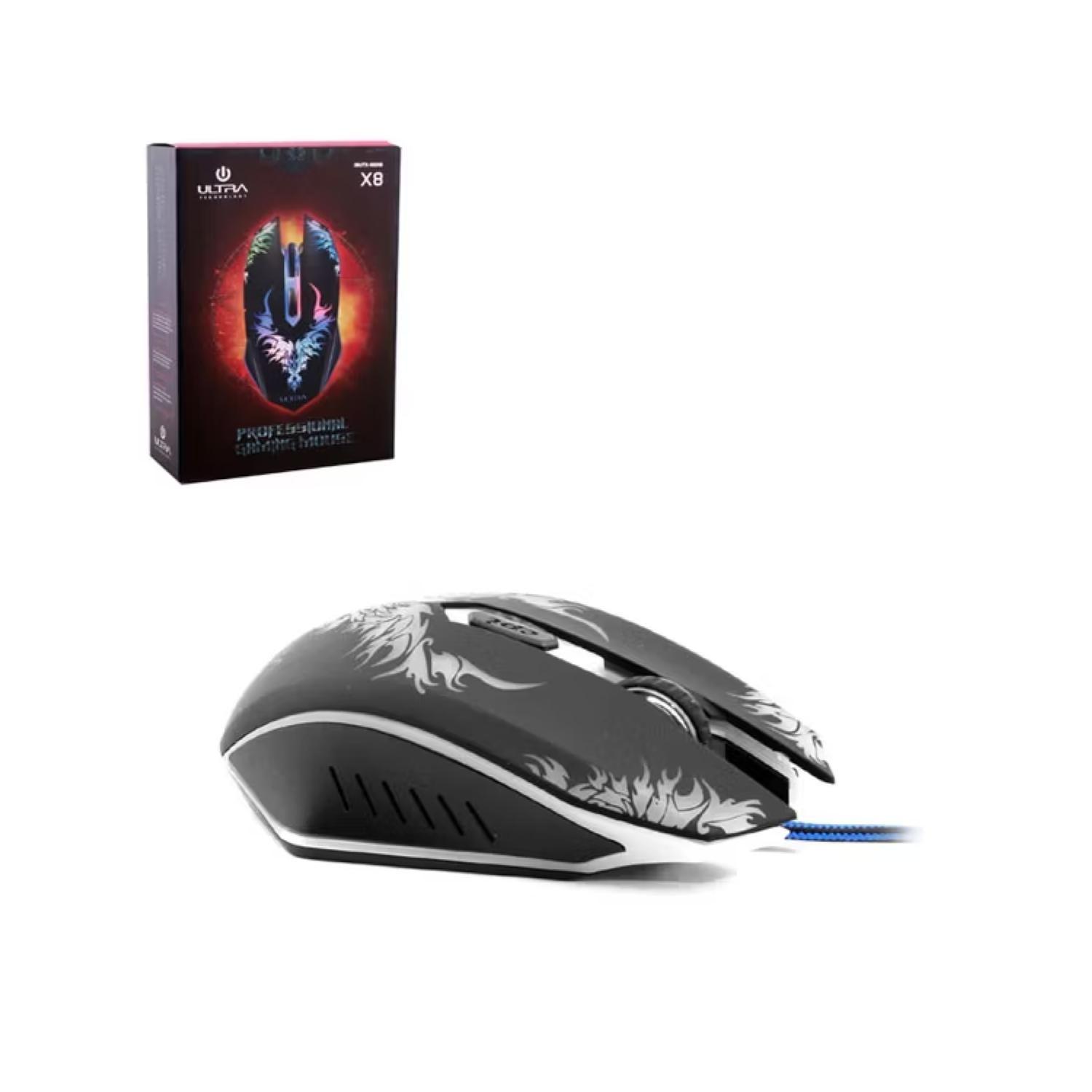 Mouse Gamer Alambrico USB Ergonomico 2400DPI RGB X8 -2
