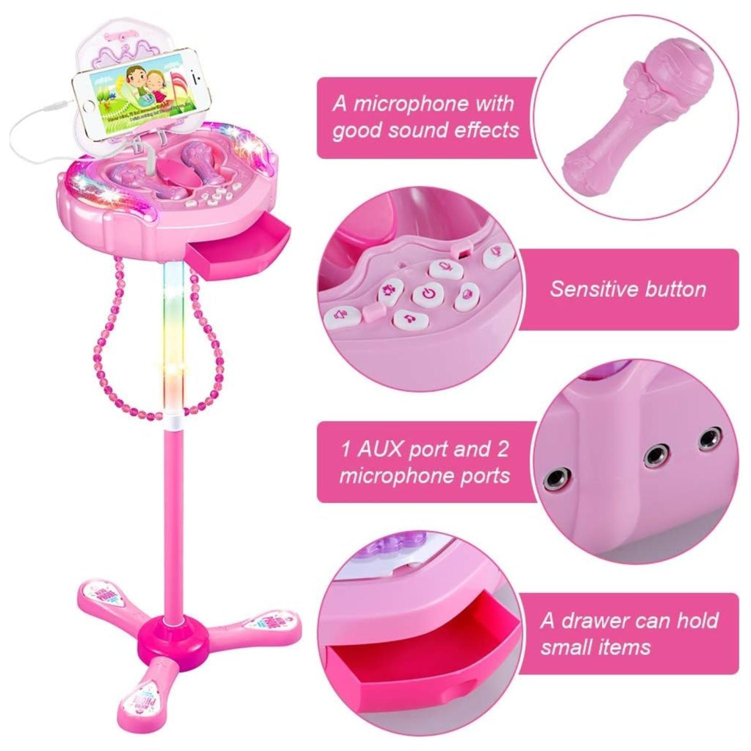 Juguete Karaoke Doble Atril Luces Y Sonido Rosado Infantil-3