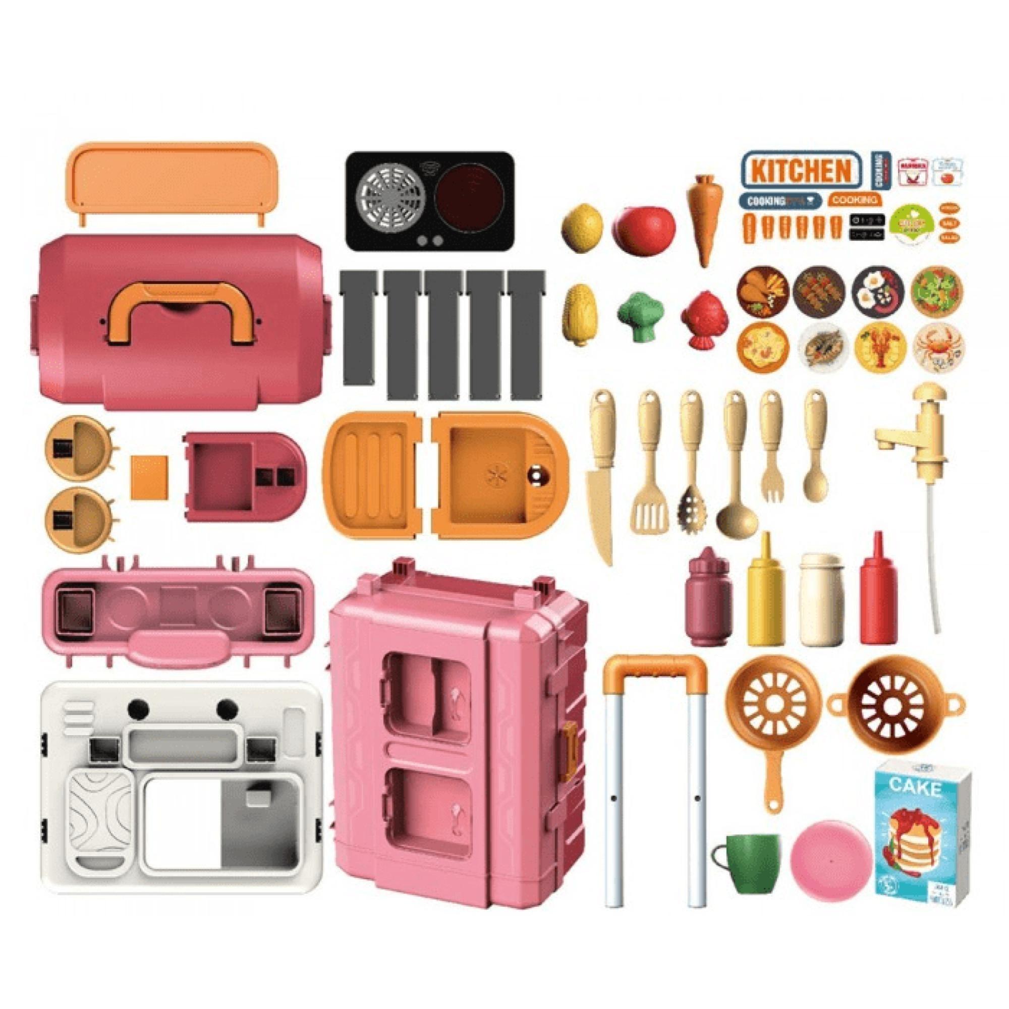 Juguete Set Maleta Cocina 49 Piezas 3 En 1 Rosado Infantil-3