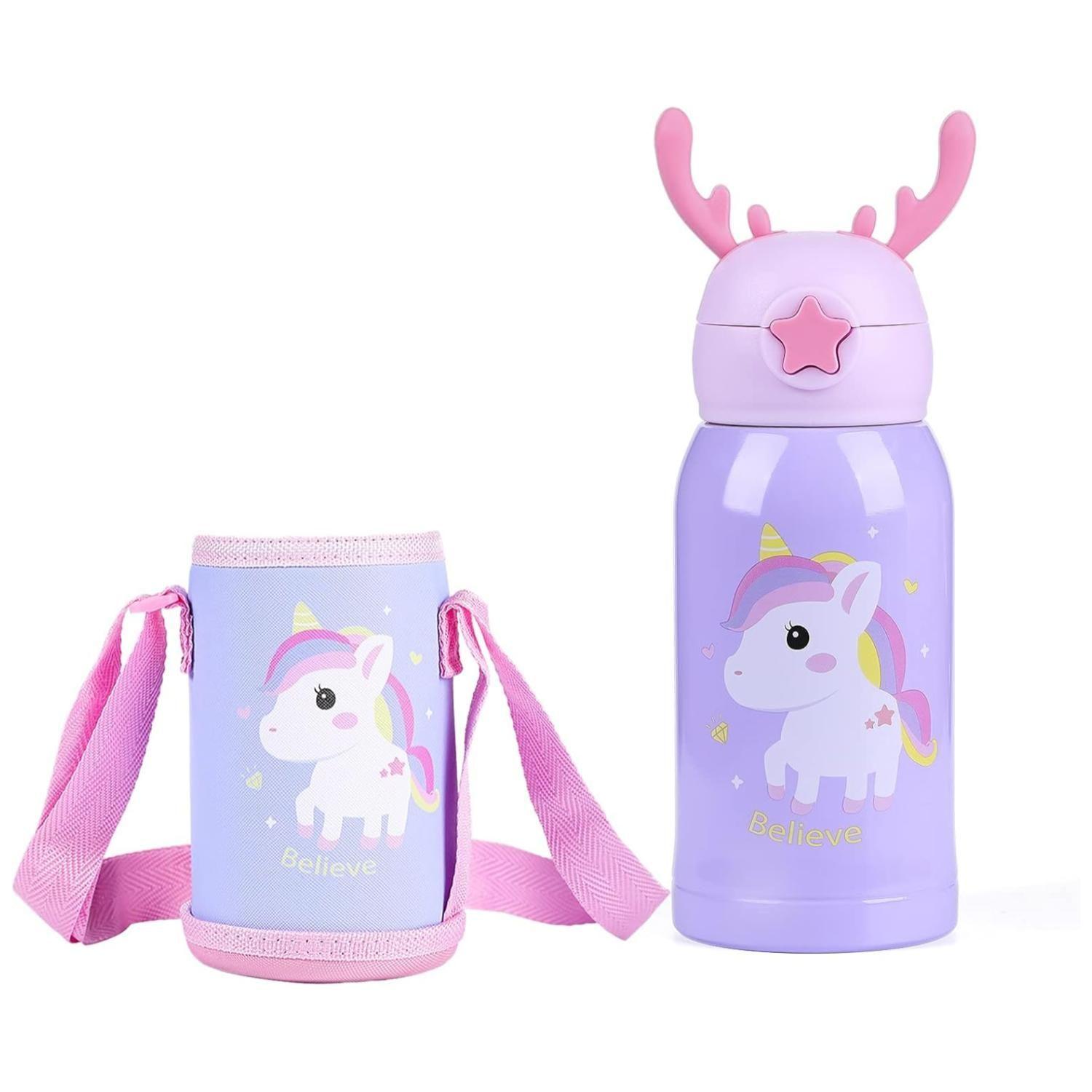 Botella De Agua Portatil 500ml Unicornio Kawaii Lila Infantil-2