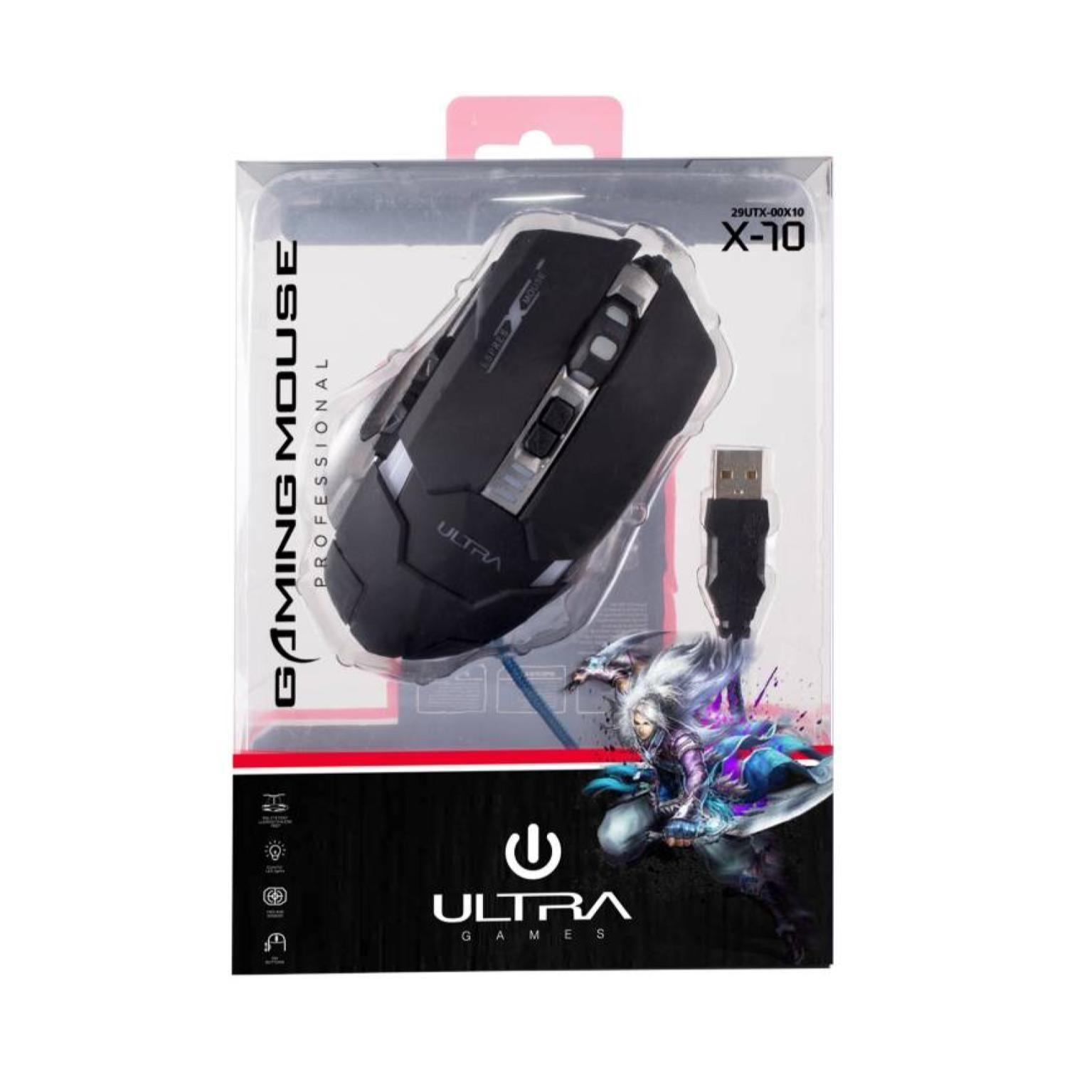 Mouse Gamer USB 6B 1800DPI Iluminado Negro X10 -3