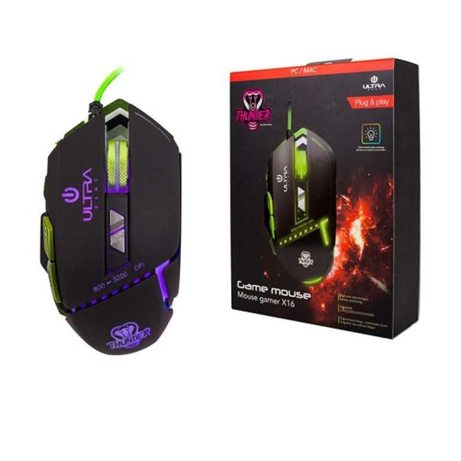 Mouse Gamer Alambrico USB Ergonomico 3200DPI RGB X16 -2