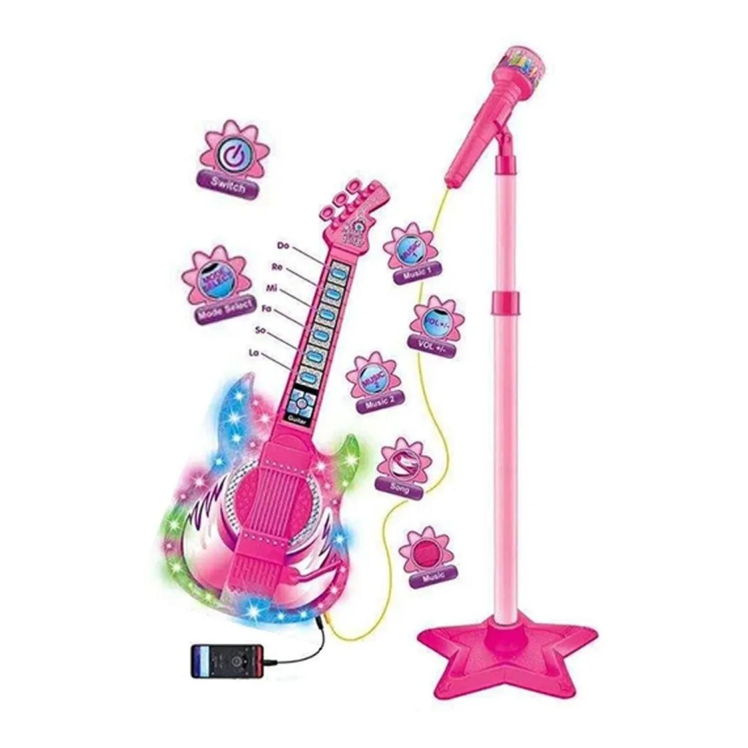 Juguete Guitarra Y Microfono Musical Karaoke Rosado Infantil-2