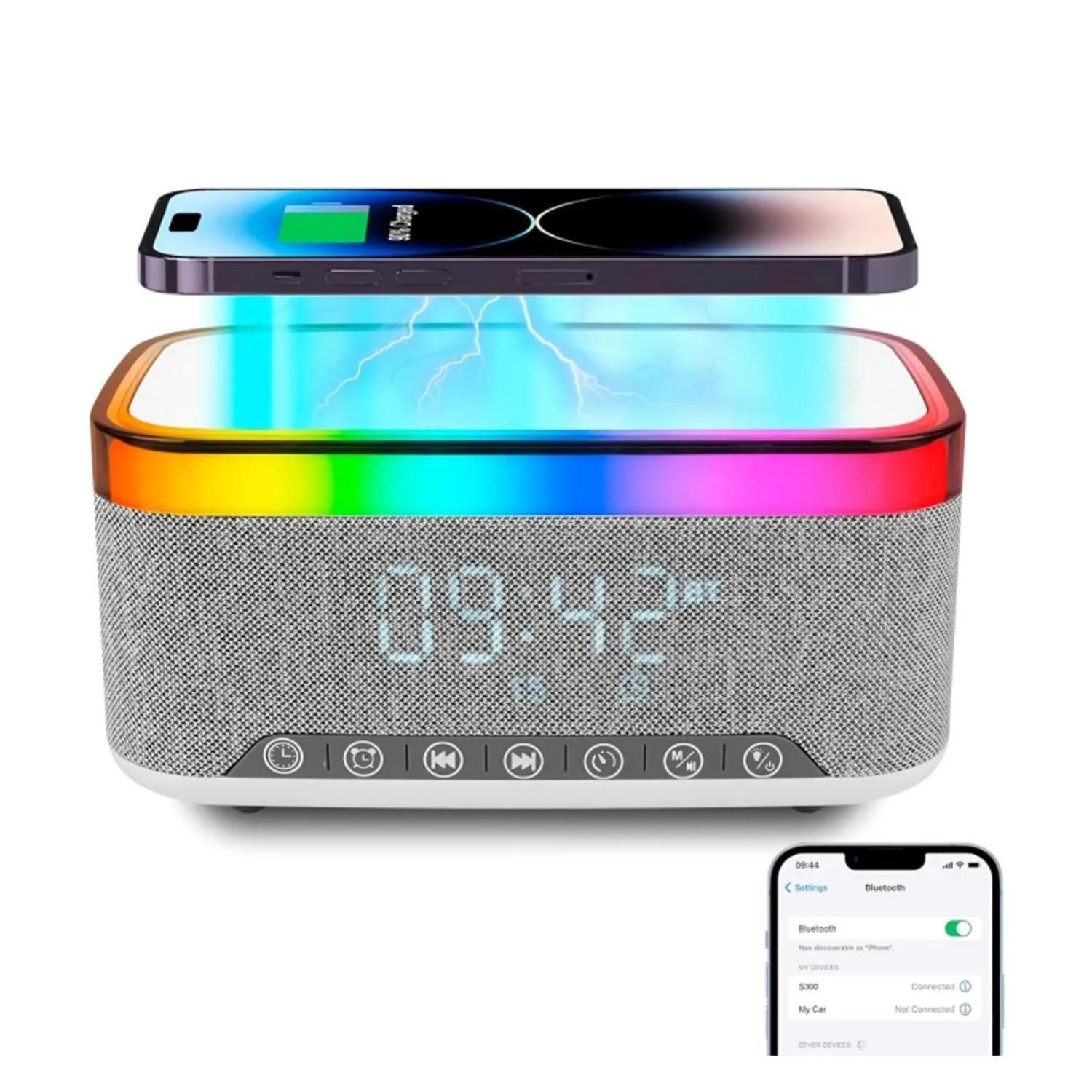 Radio Reloj Despertador LCD Carga Inalambrica Gris 9673 Mlab-2