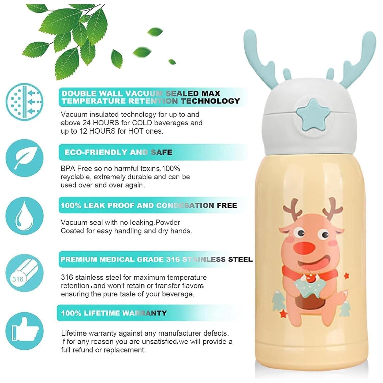 Botella De Agua Portatil 500ml Reno Kawaii Naranja Infantil-5