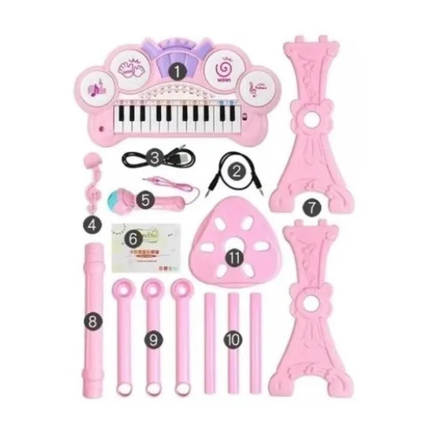 Juguete Teclado Piano Musical Con Microfono Rosado Infantil-4