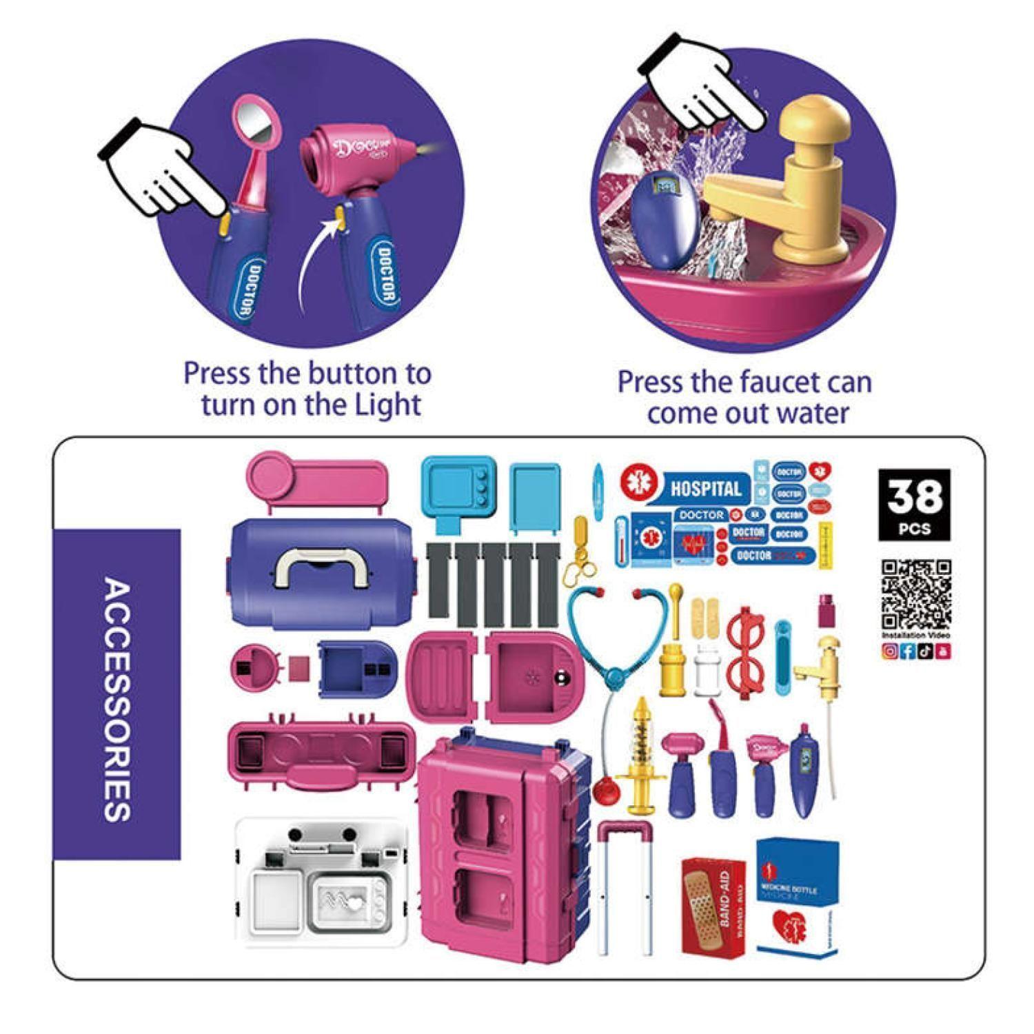 Juguete Set Maleta Doctor 38 Piezas 4 En 1 Morado Infantil-4