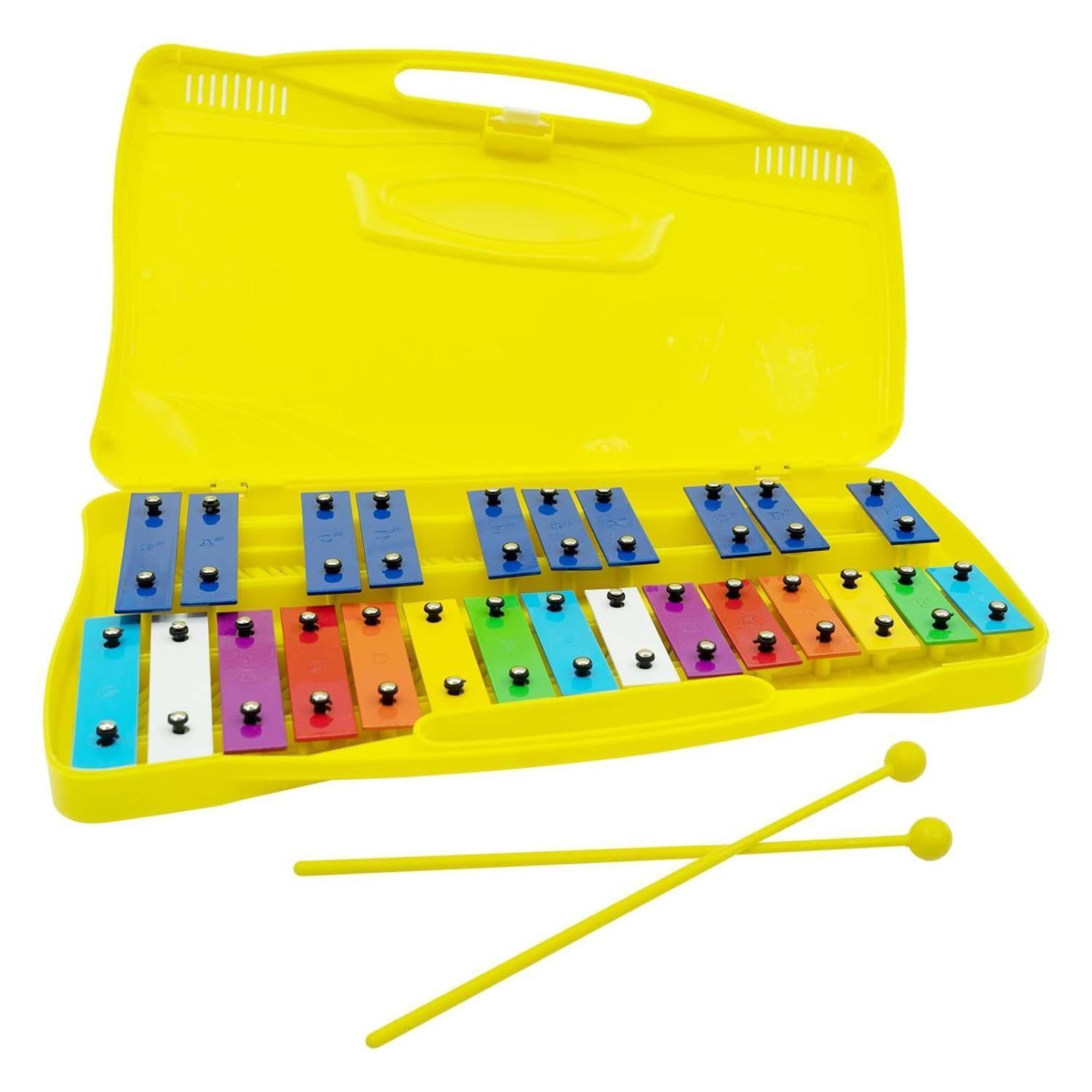 Metalofono Xilofono 25 Notas 2 Baquetas Amarillo Infantil-0