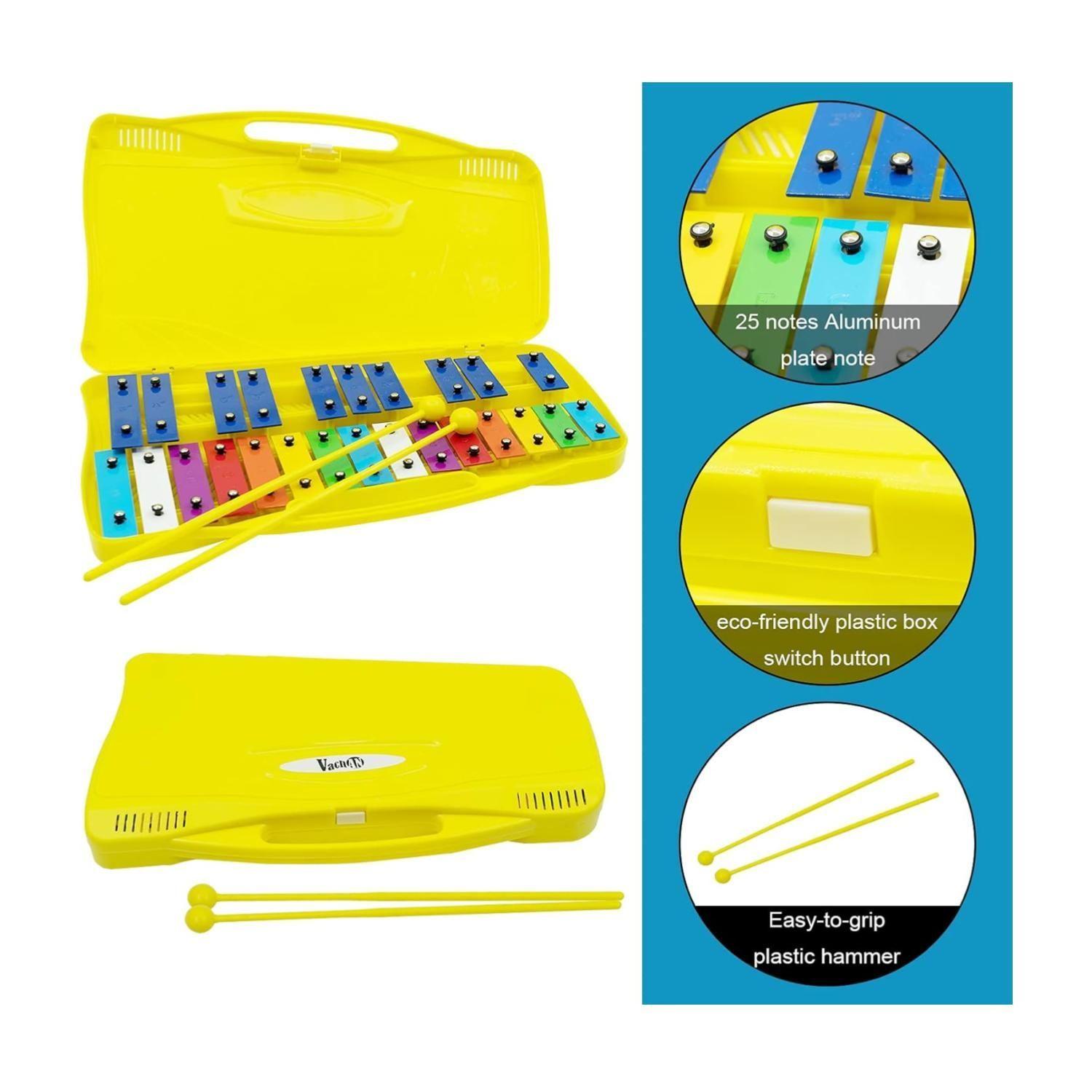 Metalofono Xilofono 25 Notas 2 Baquetas Amarillo Infantil-4
