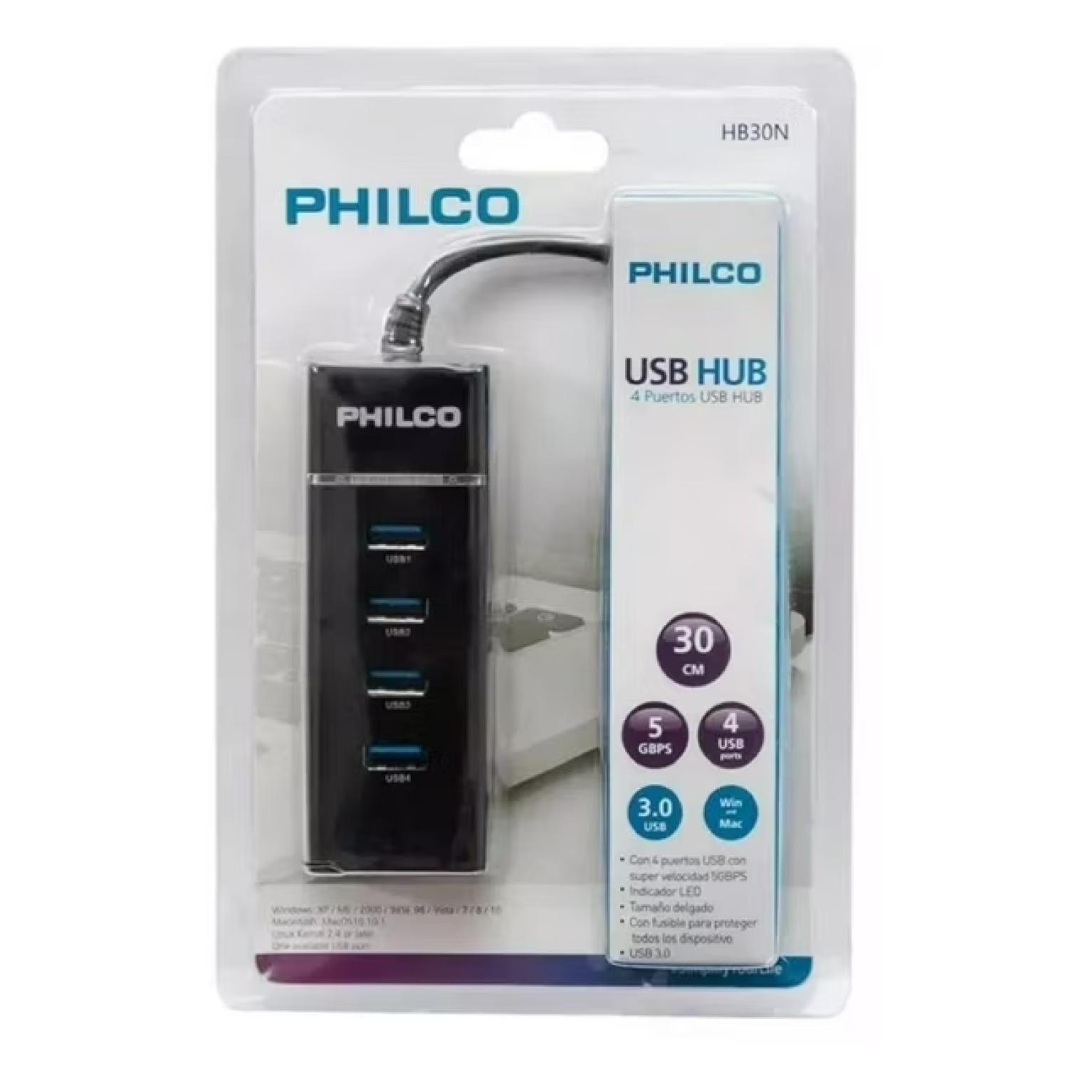 Adaptador HUB USB 3.0 4 Puertos Luz Indicadora Negro HB30N-3