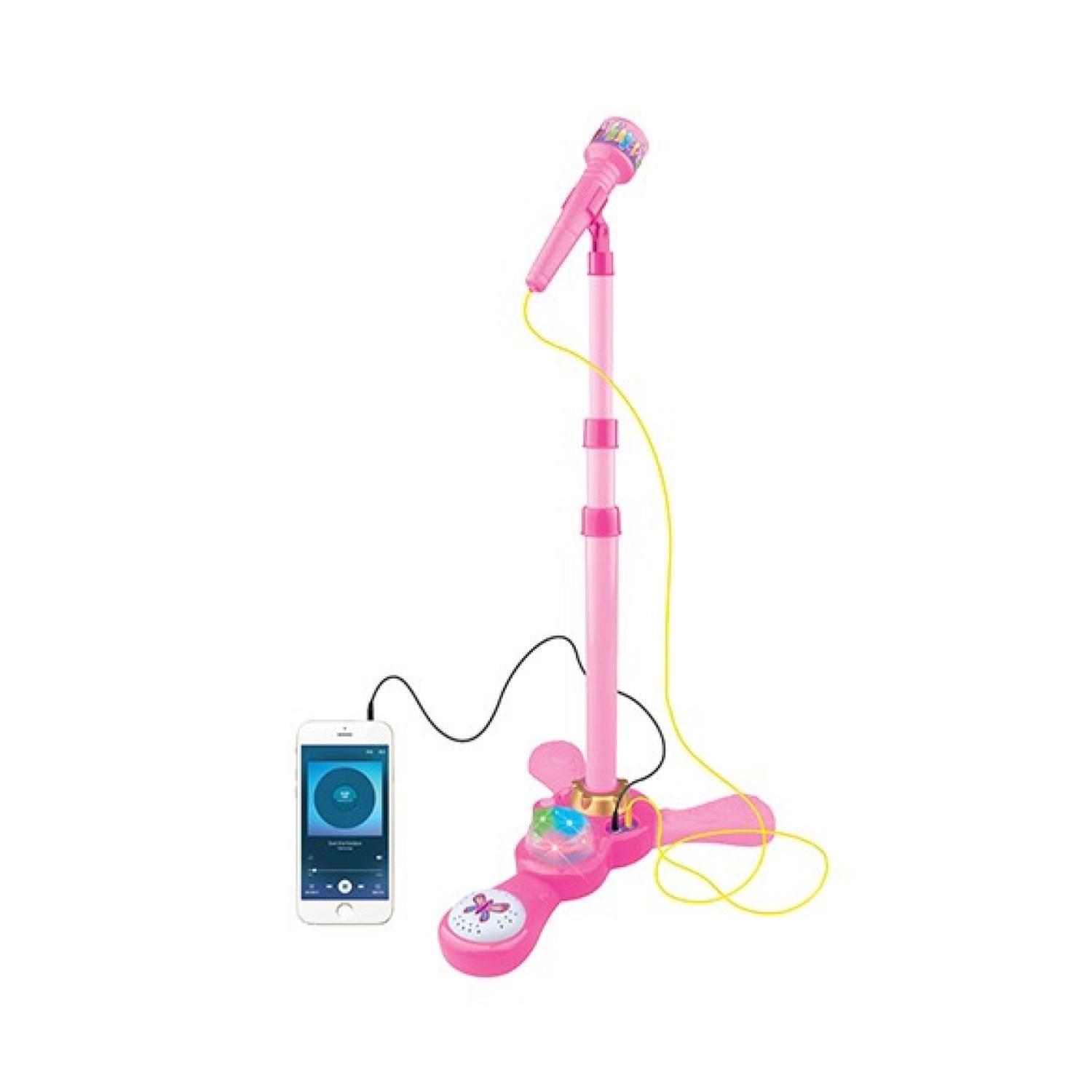Juguete Microfono Karaoke Pedestal Luces MP3 Rosado Infantil-2