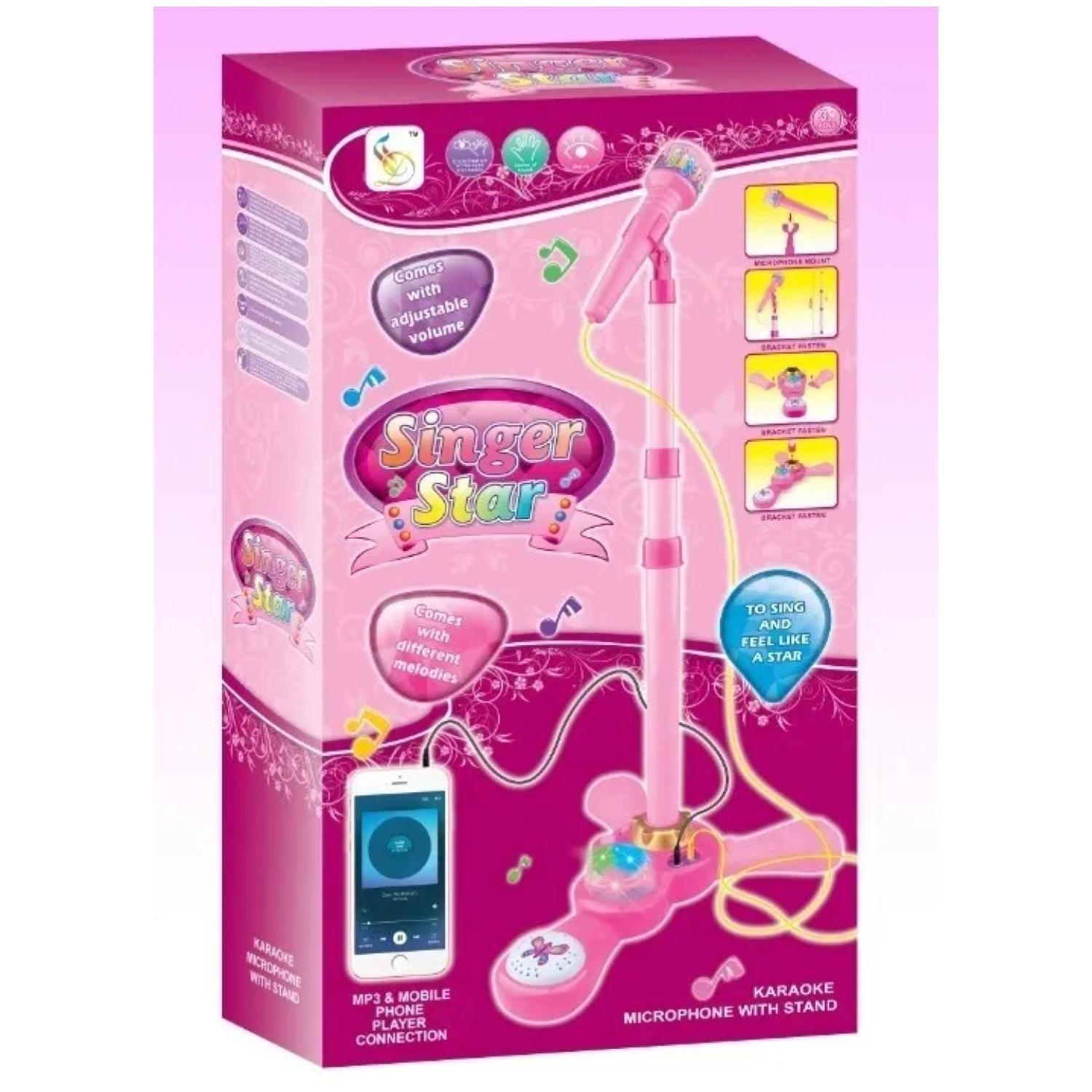 Juguete Microfono Karaoke Pedestal Luces MP3 Rosado Infantil-4