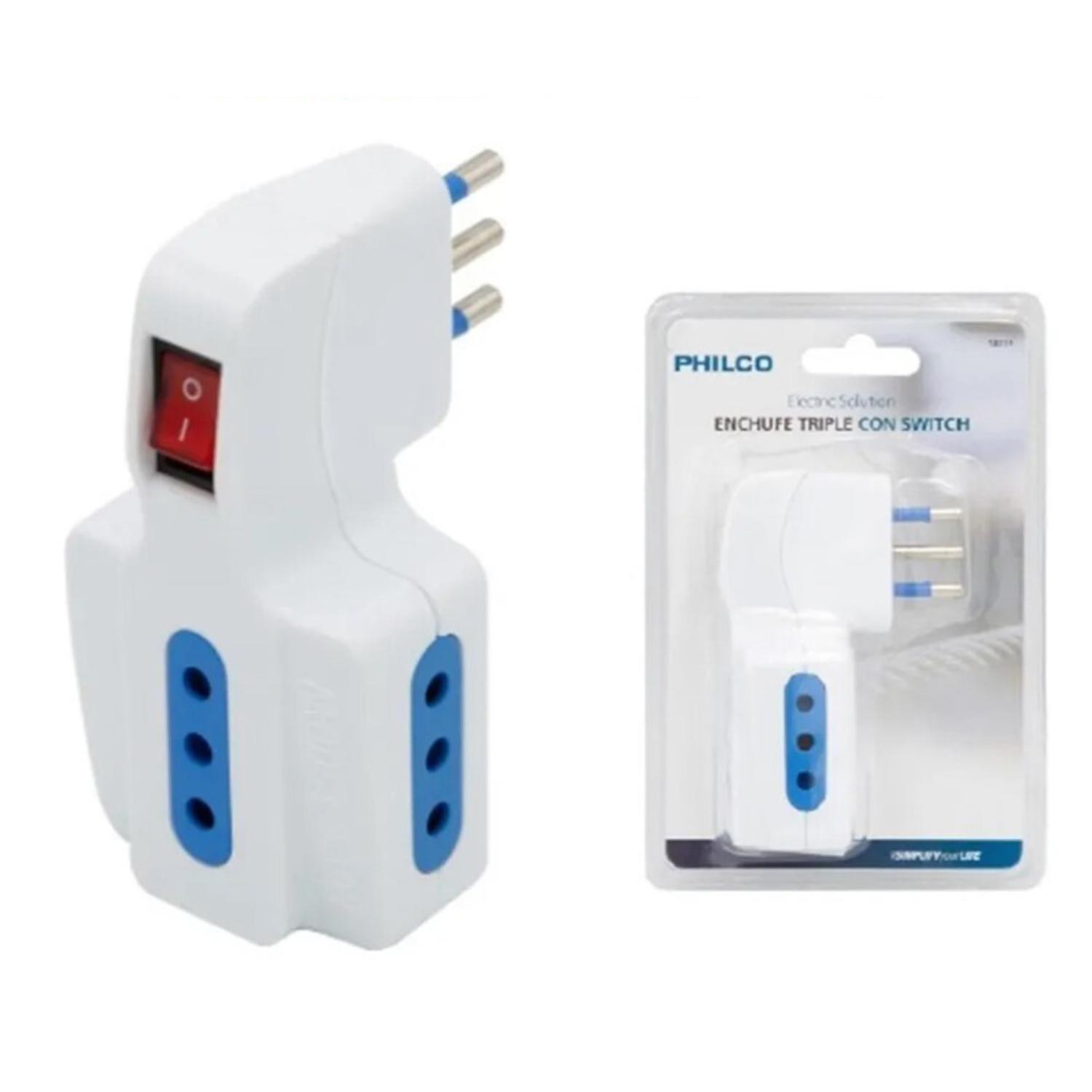 Enchufe Triple Con Switch 2P + T 10A 250V Blanco -2
