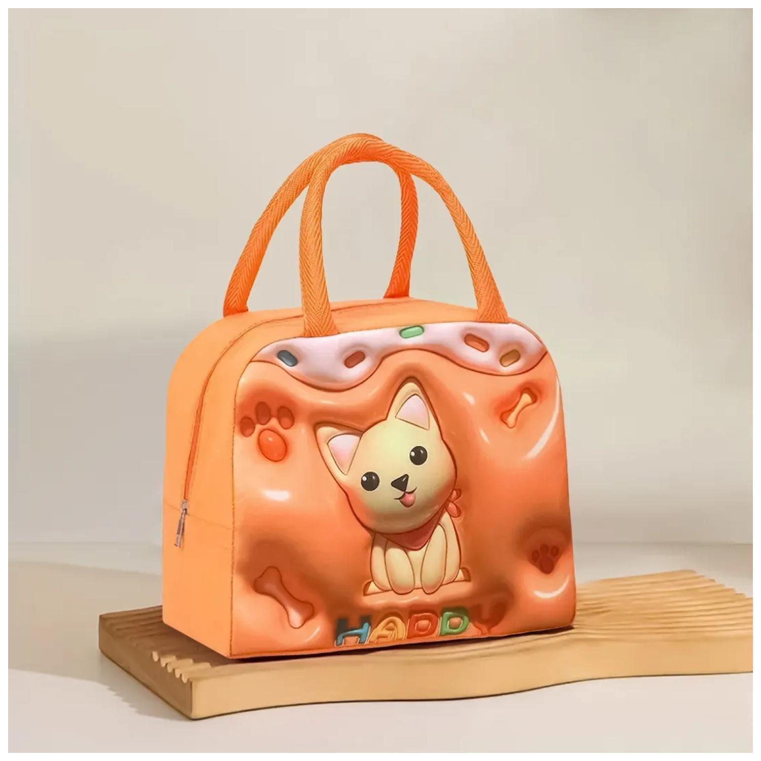 Lonchera Bolsa Termica 23x10x29cm Gato Naranja Kawaii-2