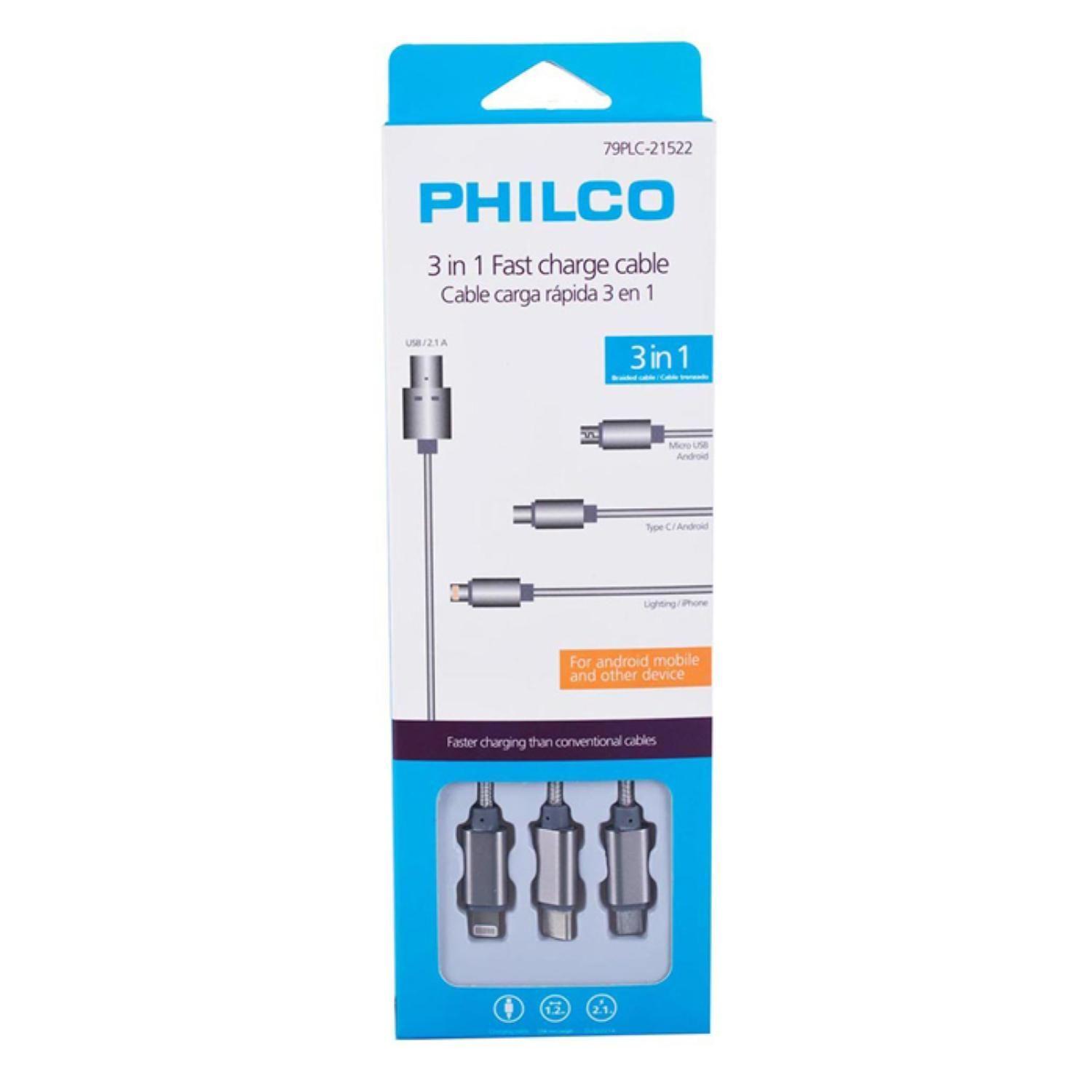 Cable USB 3 En 1 Carga Rapida Trenzado Plateado -2