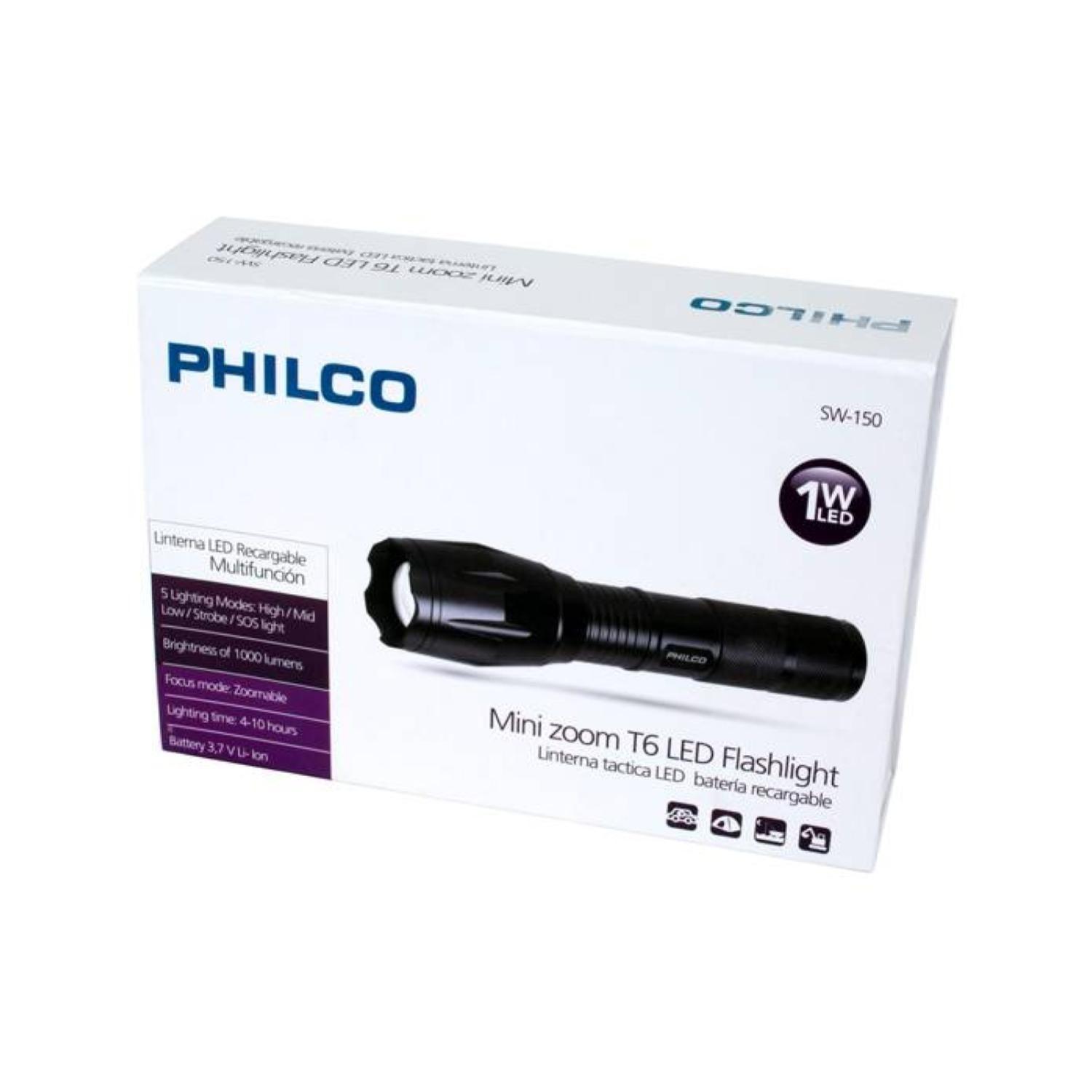 Linterna Tactica 1W Con Zoom Soporte Recargable Negro -3