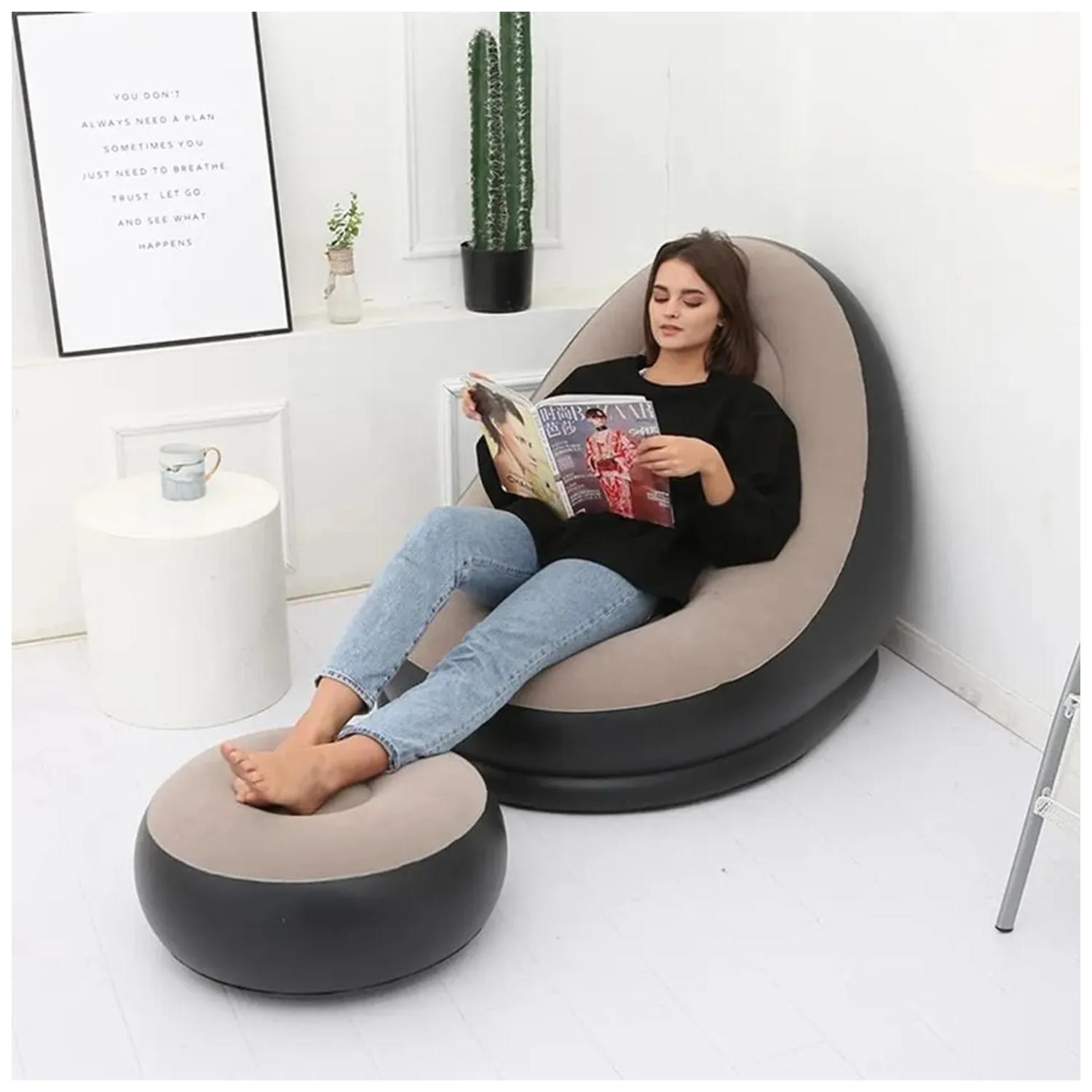 Tumbona Inflable Sofa Inflable Con Reposa Pies Portatil Gris-6