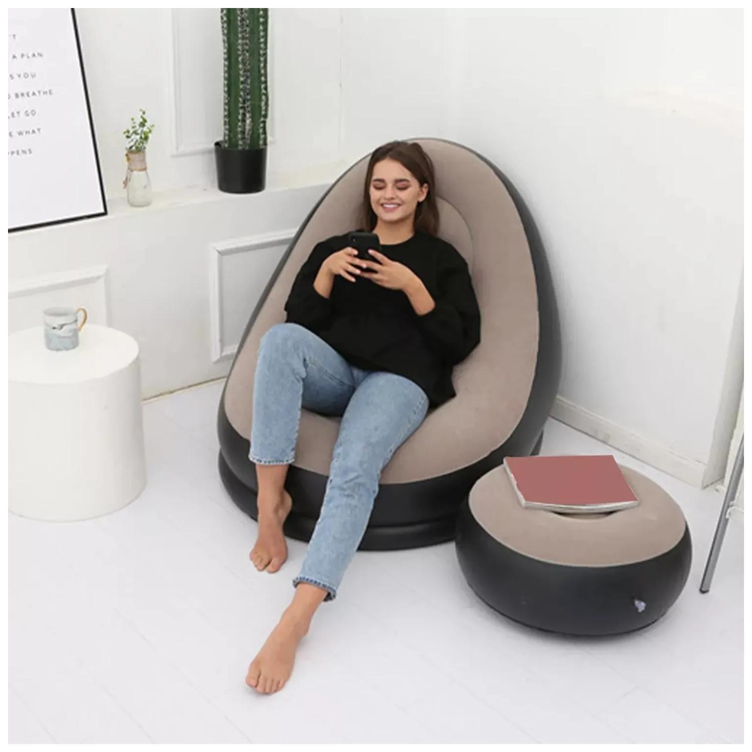 Tumbona Inflable Sofa Inflable Con Reposa Pies Portatil Gris-7